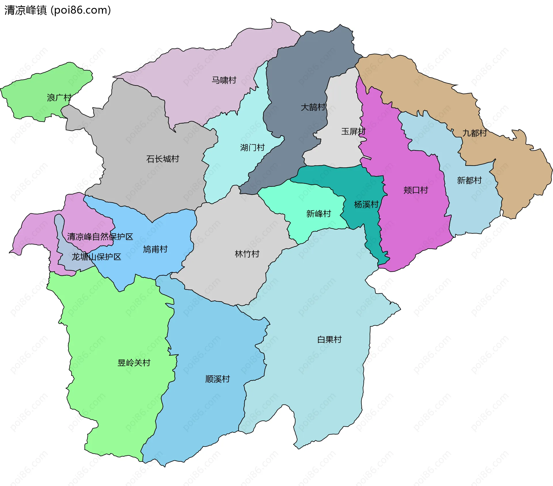 清凉峰镇边界地图(五级行政区划)