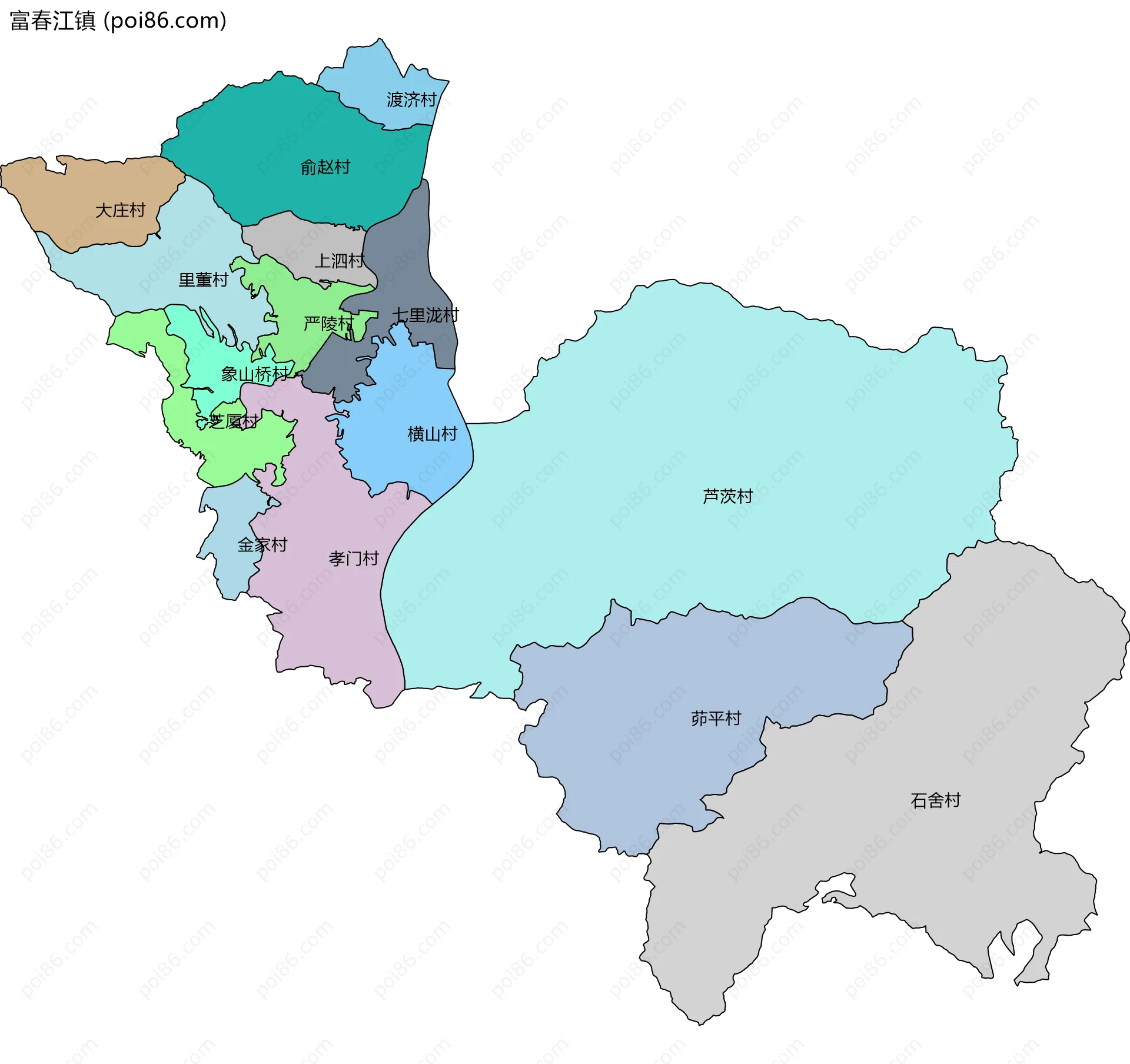 富春江镇边界地图(五级行政区划)