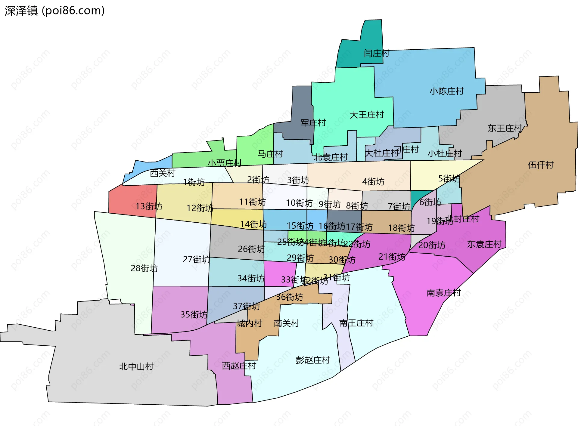深泽镇边界地图(五级行政区划)