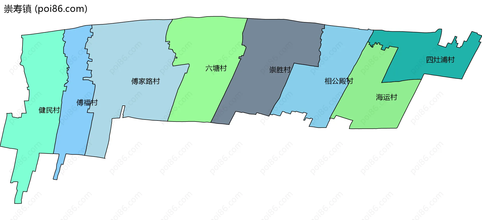 崇寿镇边界地图(五级行政区划)