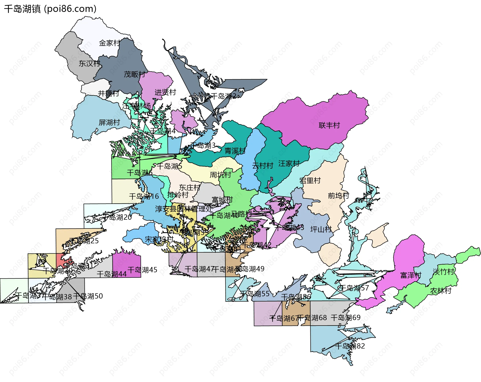 千岛湖镇边界地图(五级行政区划)