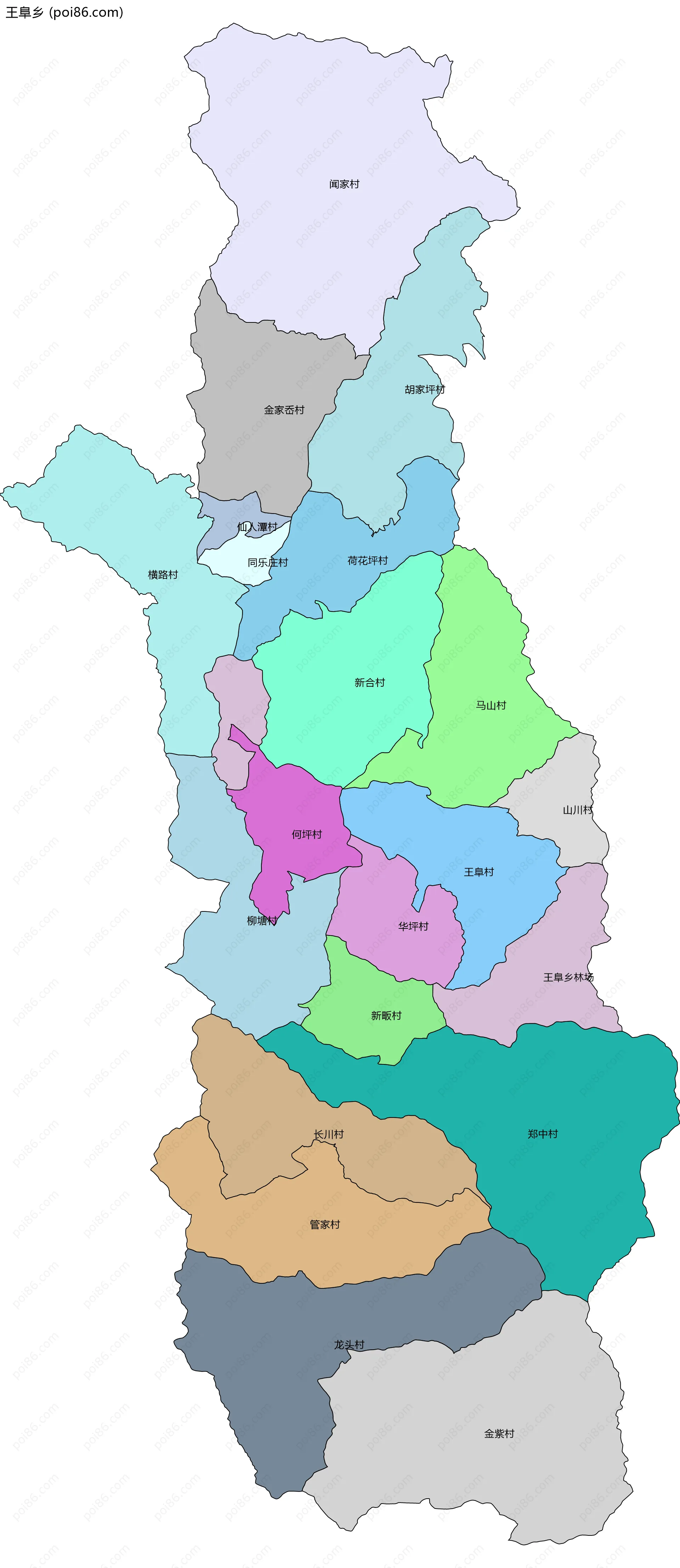 王阜乡边界地图(五级行政区划)