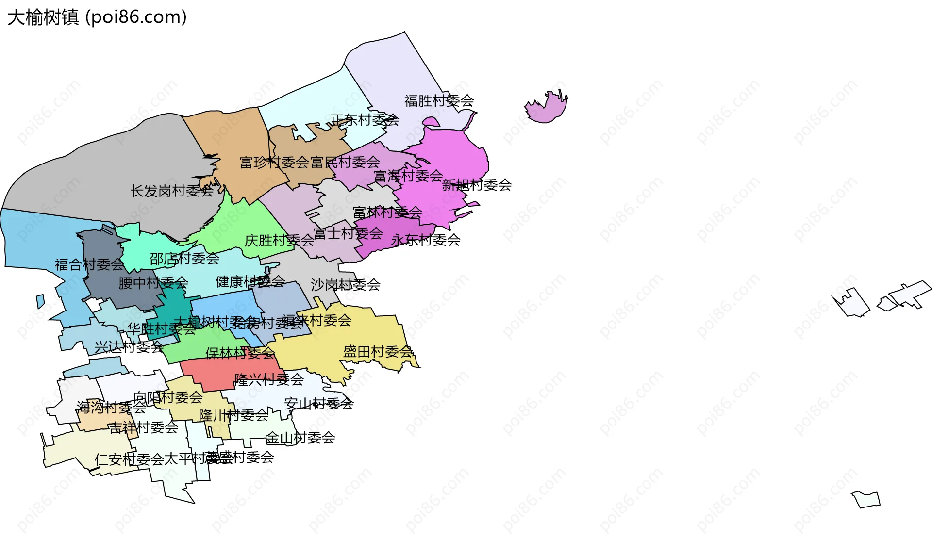 大榆树镇边界地图(五级行政区划)
