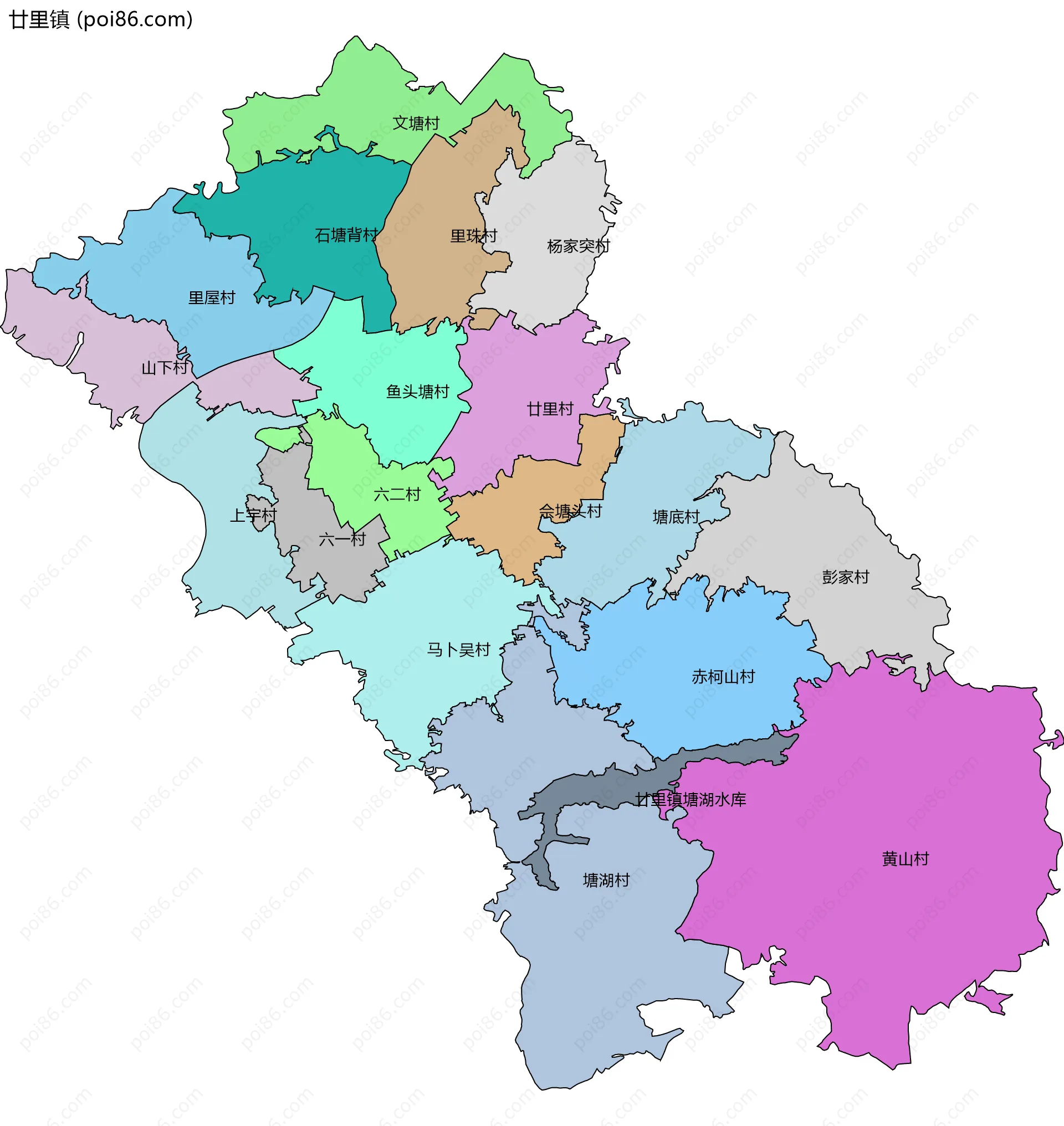 廿里镇边界地图(五级行政区划)
