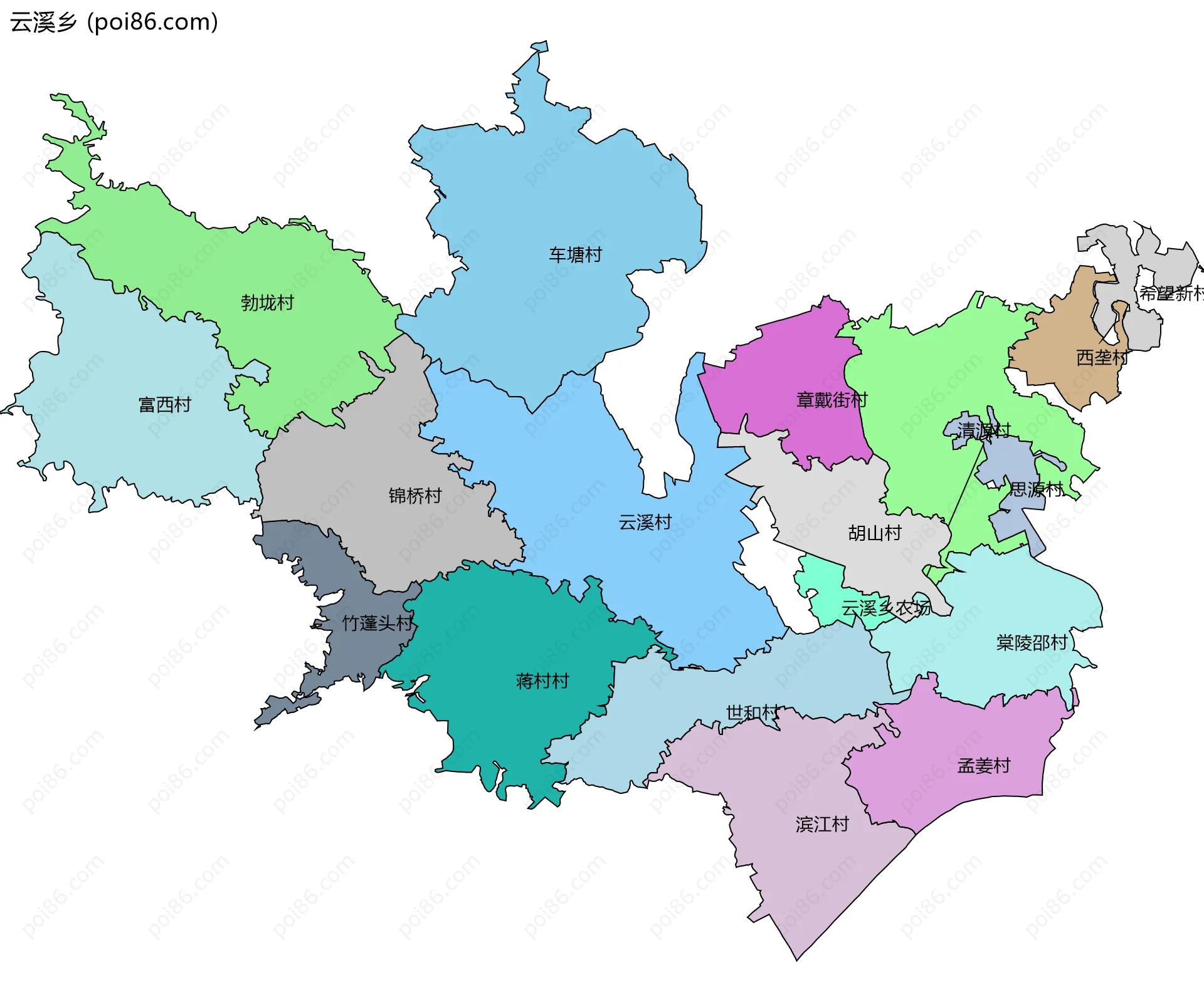 云溪乡边界地图(五级行政区划)