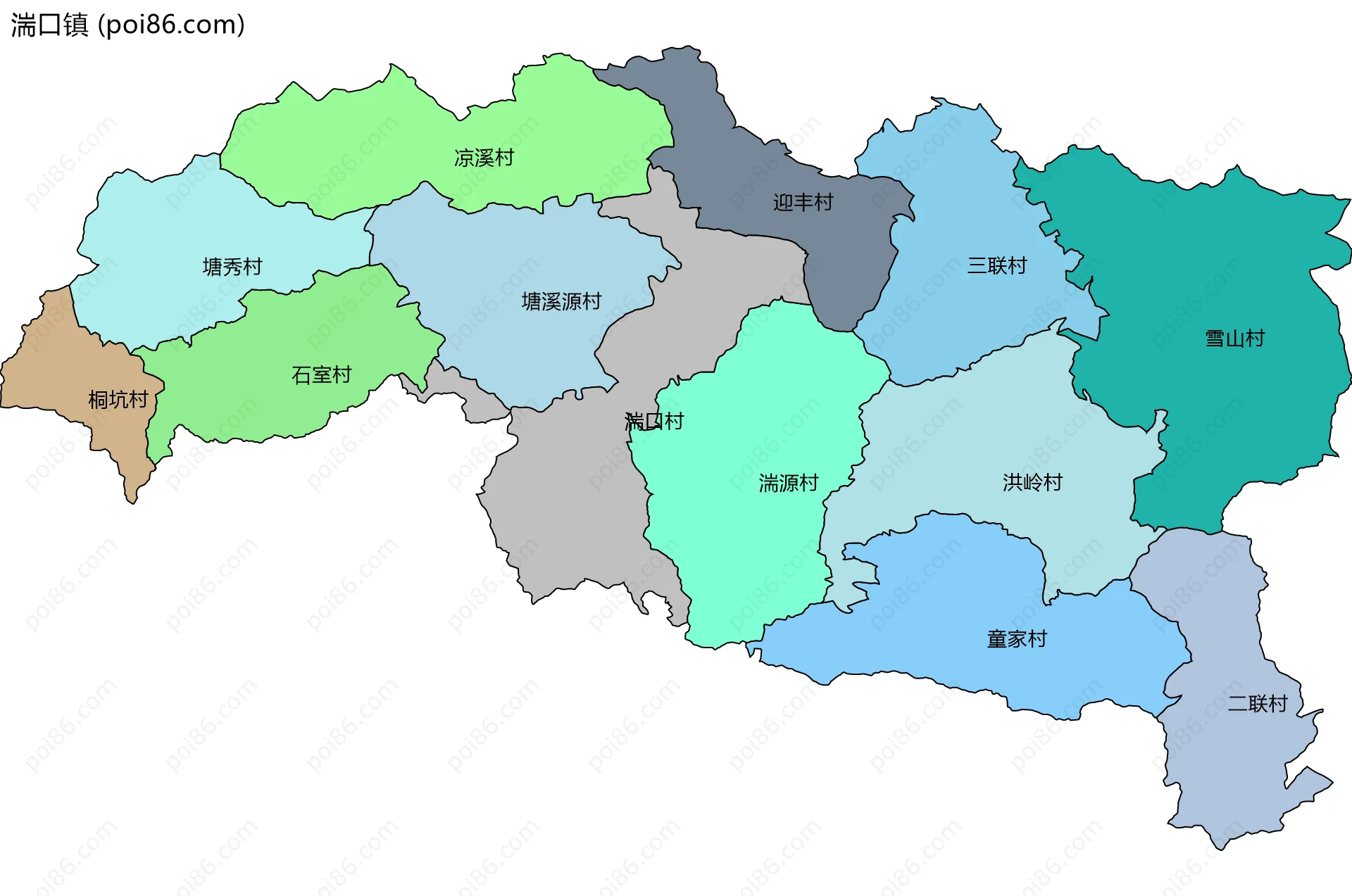 湍口镇边界地图(五级行政区划)
