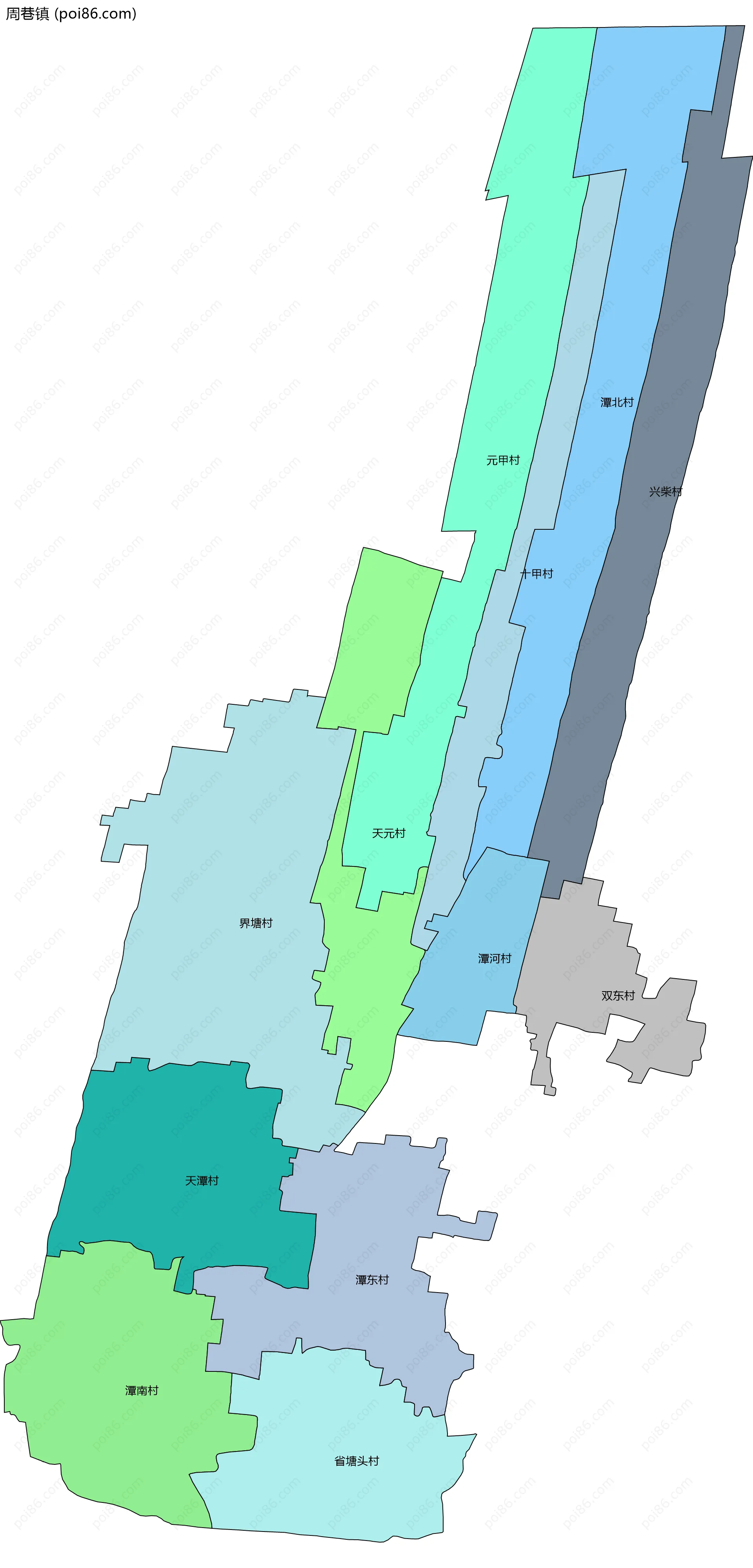 周巷镇边界地图(五级行政区划)