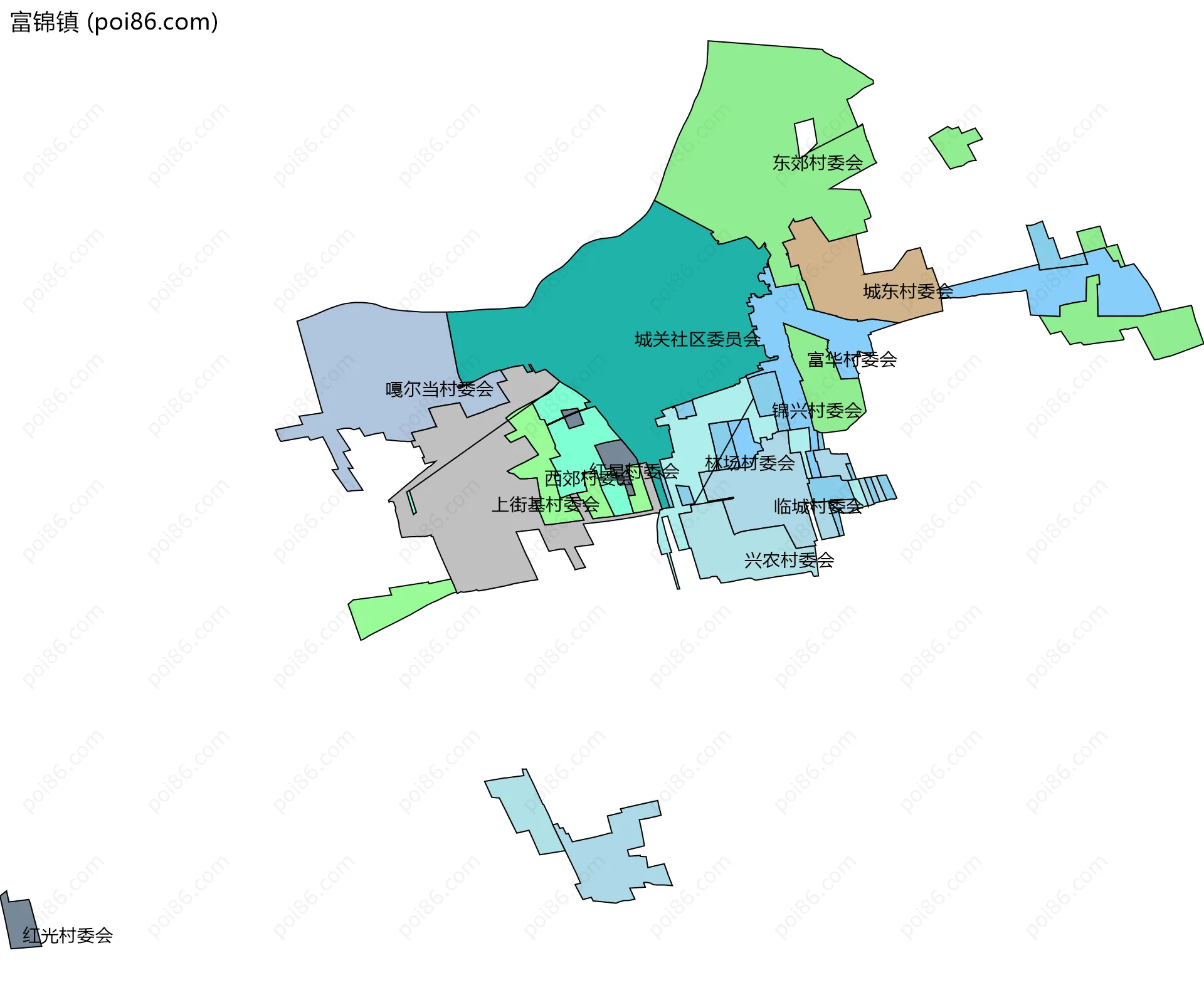 富锦镇边界地图(五级行政区划)