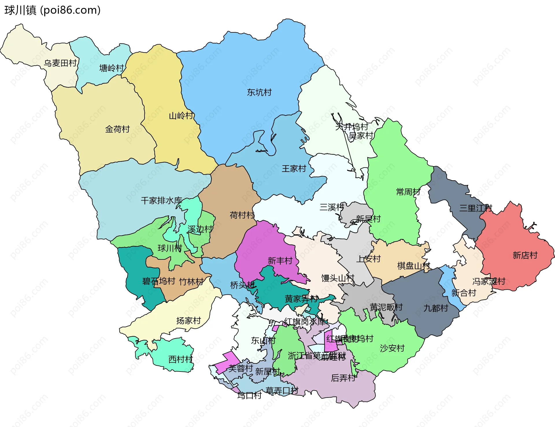 球川镇边界地图(五级行政区划)