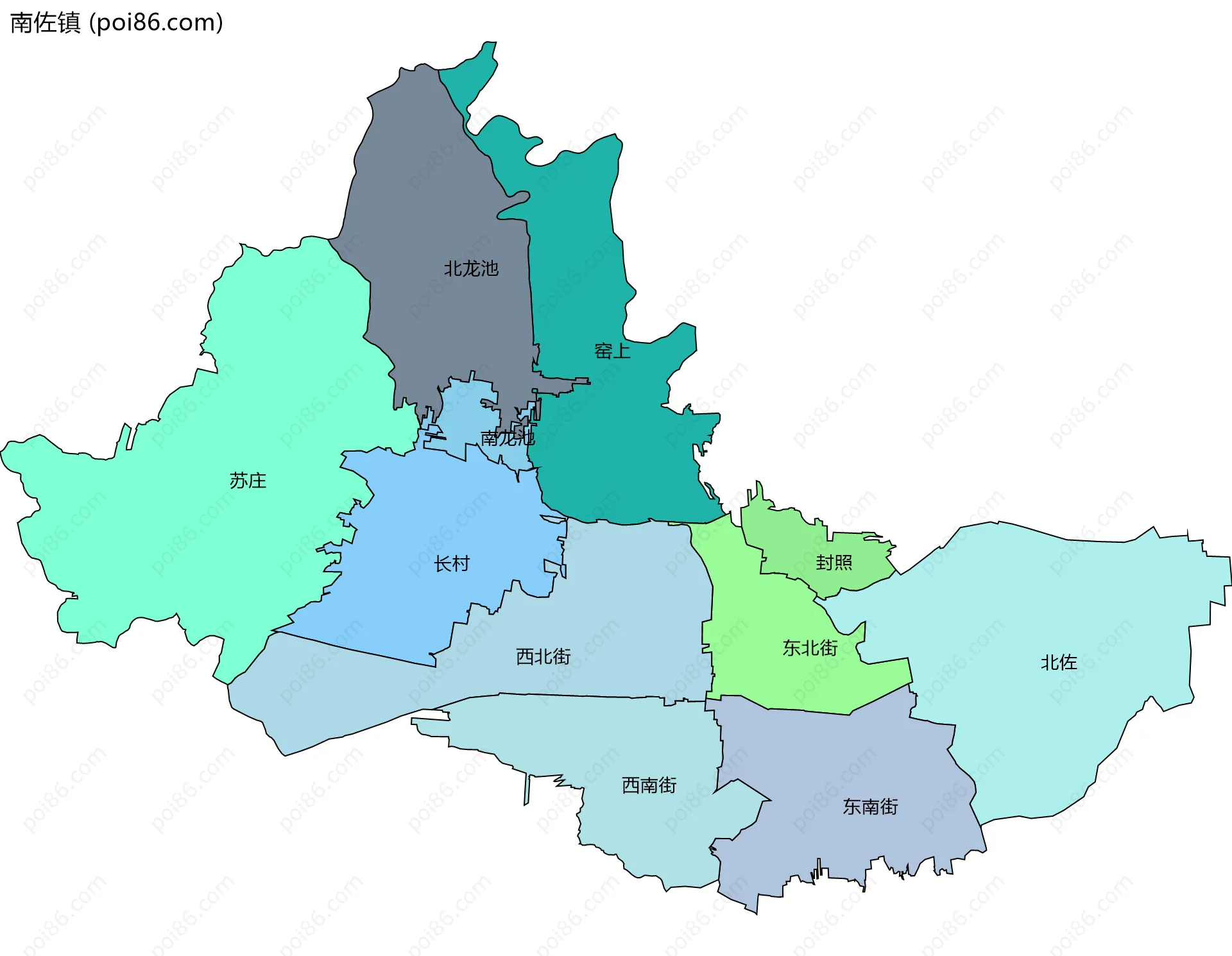 南佐镇边界地图(五级行政区划)