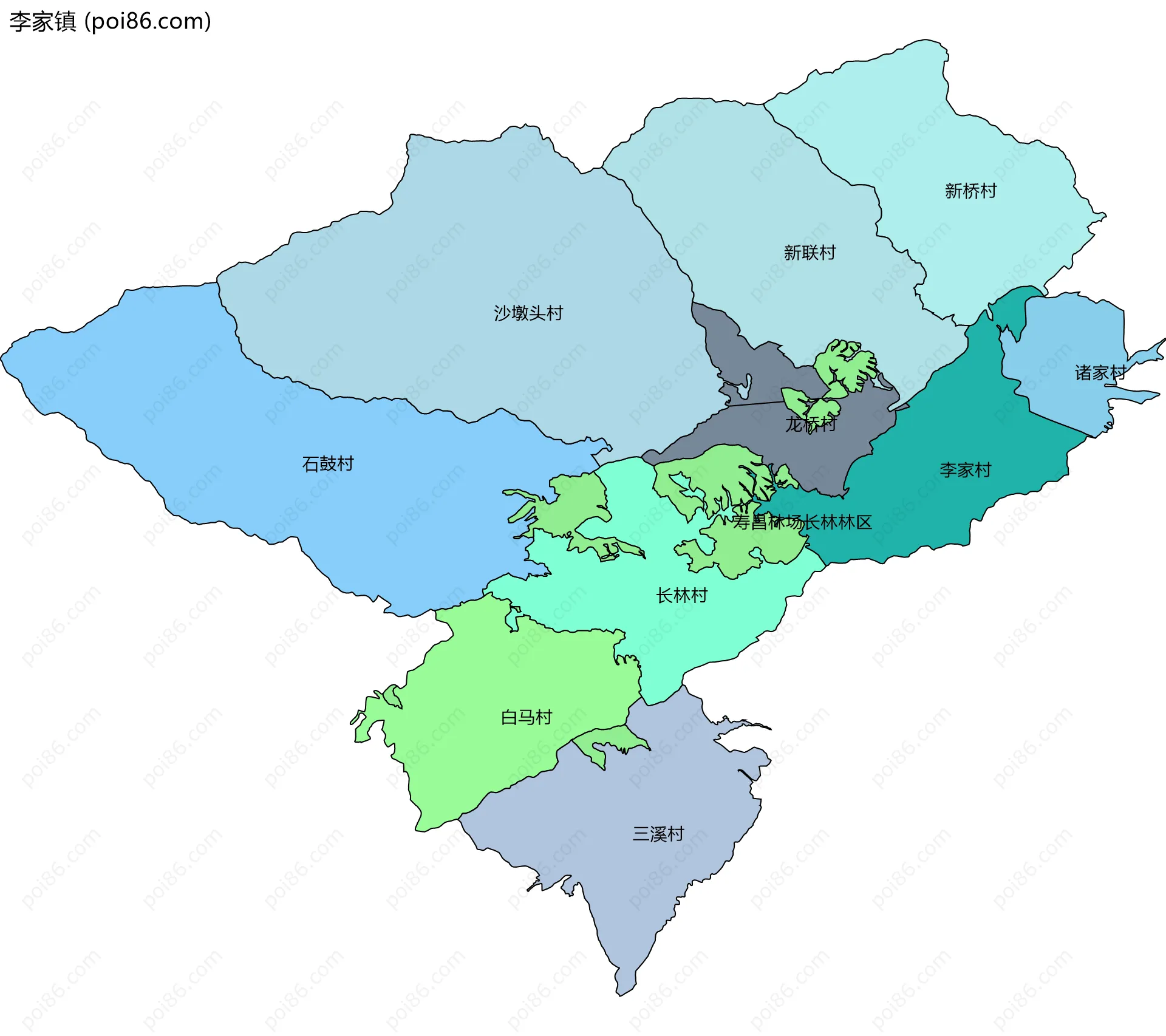 李家镇边界地图(五级行政区划)