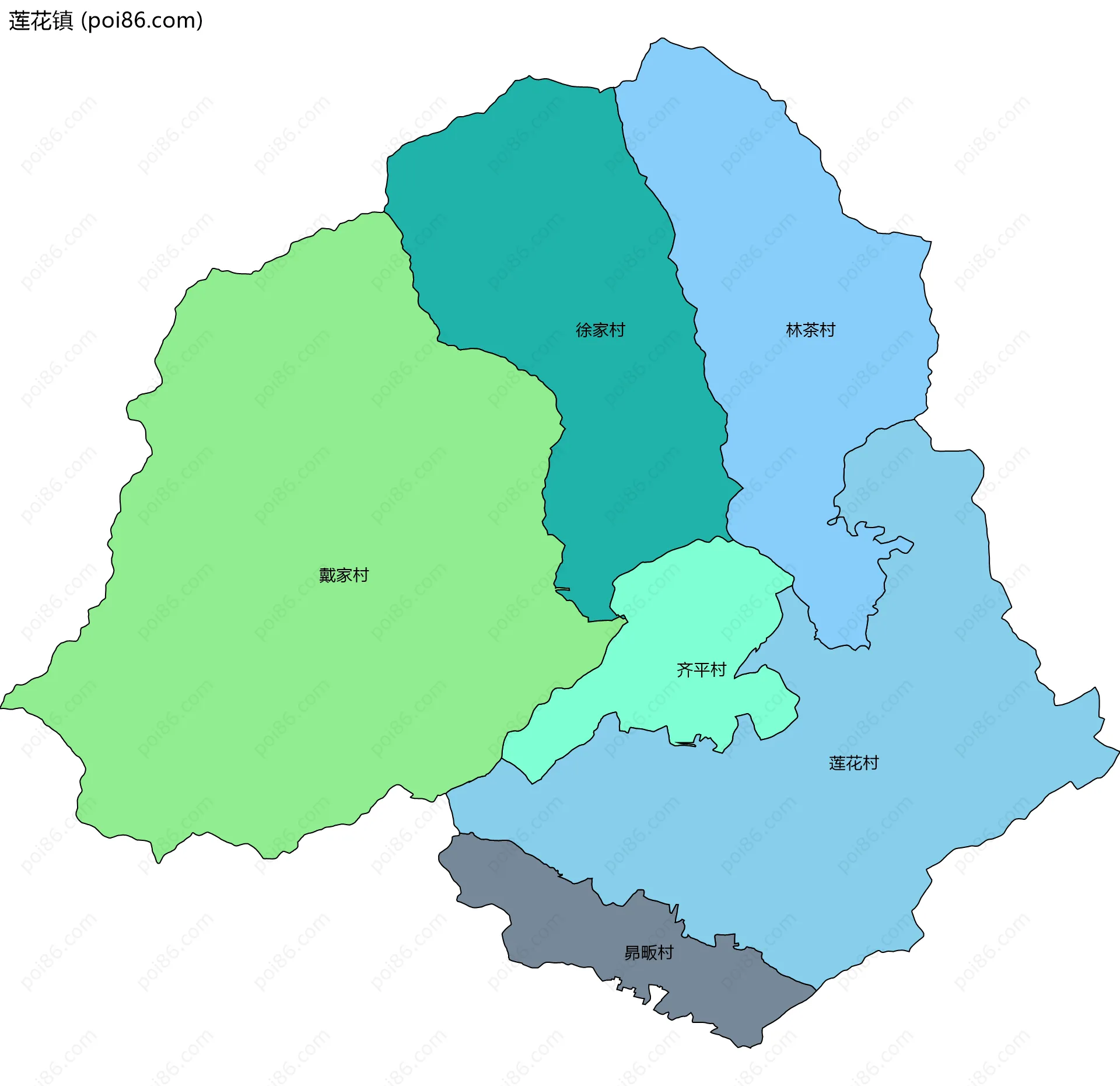 莲花镇边界地图(五级行政区划)