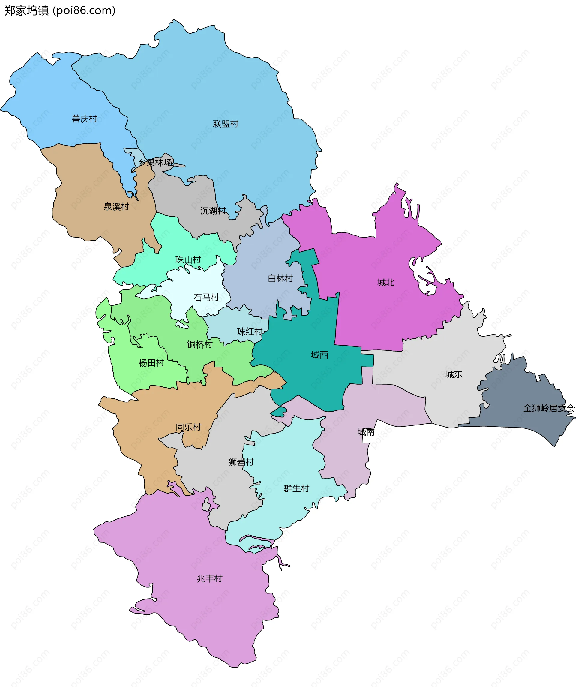 郑家坞镇边界地图(五级行政区划)