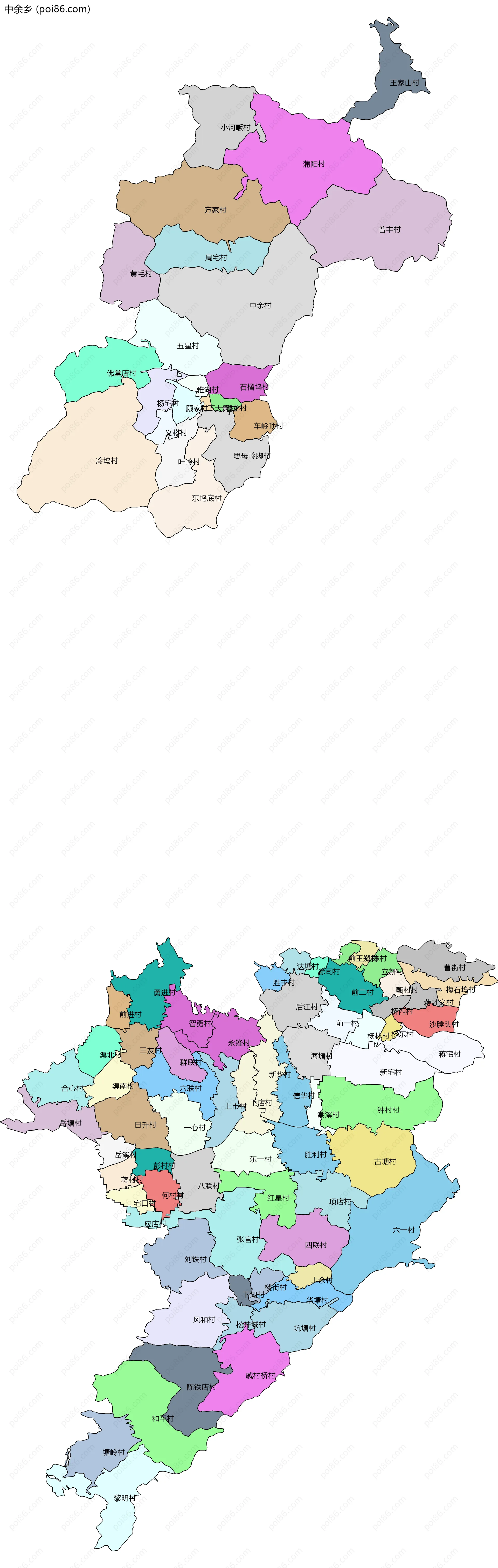 中余乡边界地图(五级行政区划)