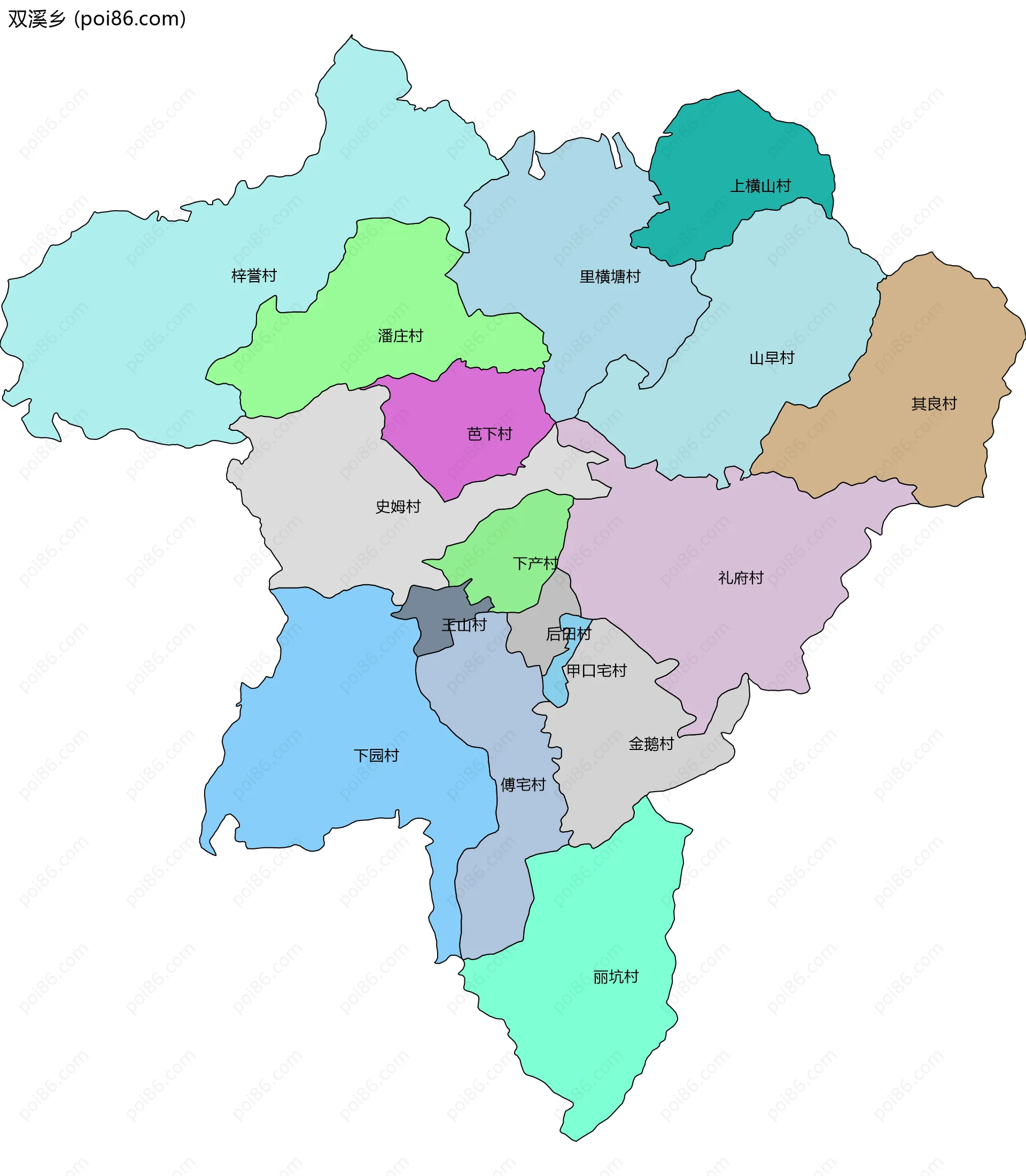 双溪乡边界地图(五级行政区划)