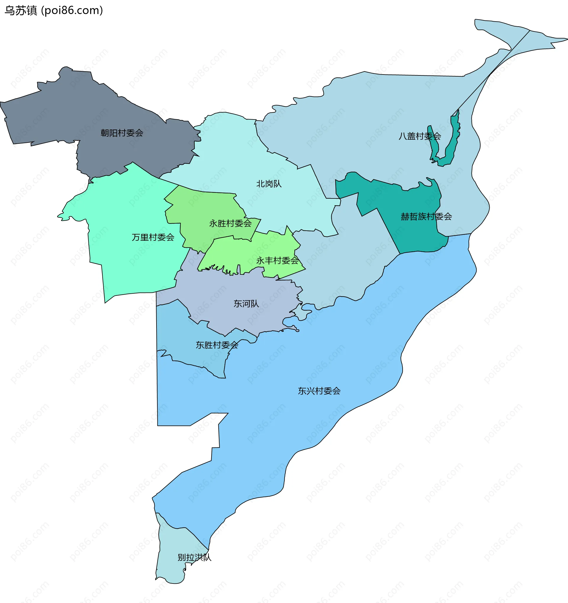 乌苏镇边界地图(五级行政区划)