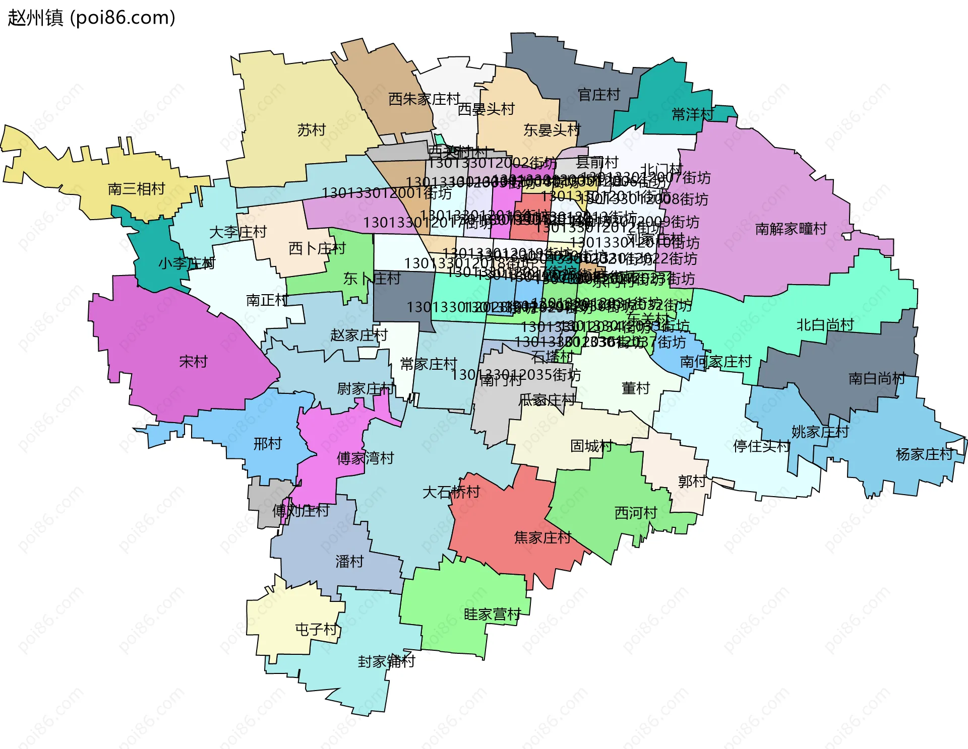 赵州镇边界地图(五级行政区划)