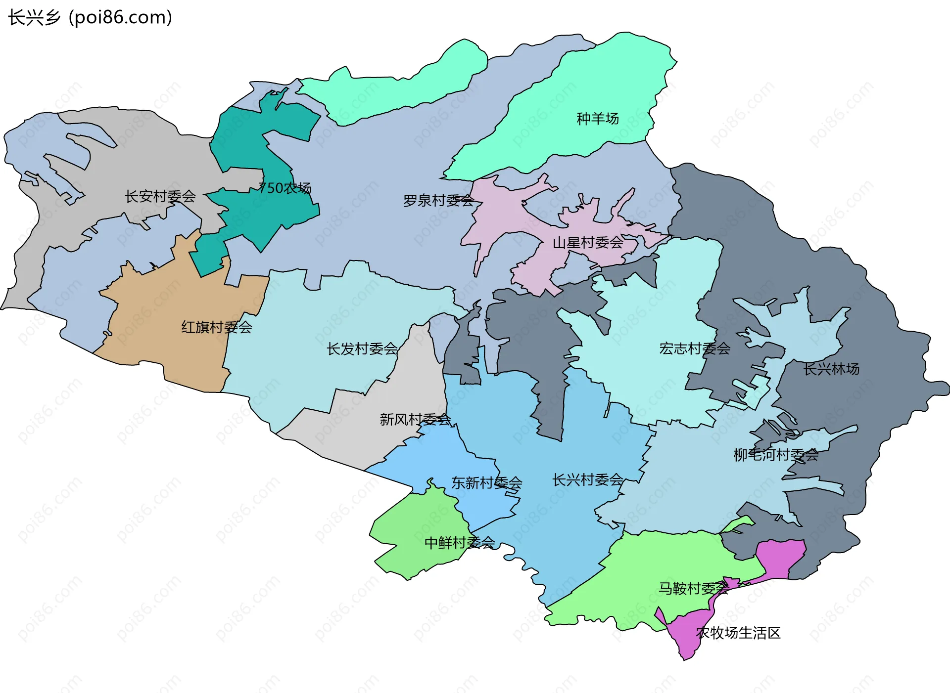 长兴乡边界地图(五级行政区划)