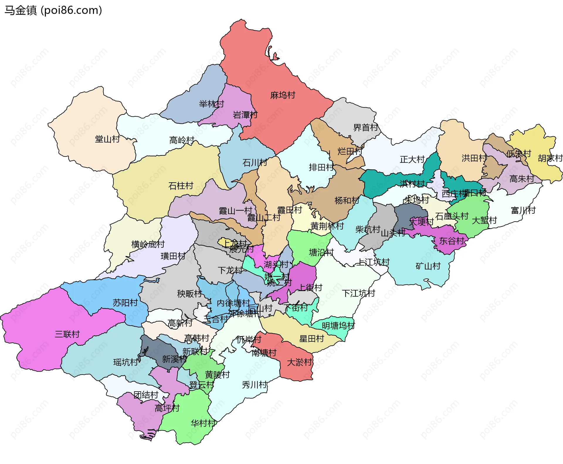 马金镇边界地图(五级行政区划)