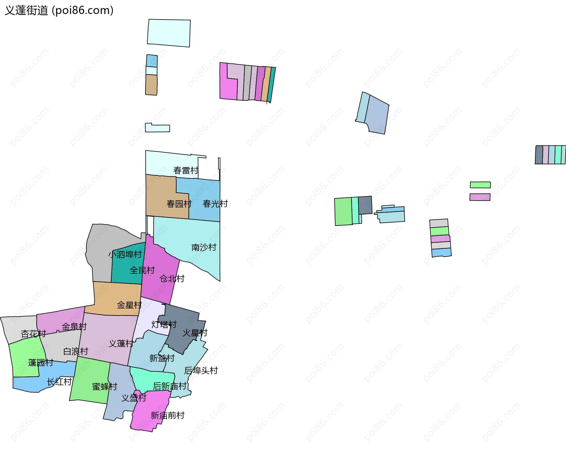 义蓬街道边界地图(五级行政区划)