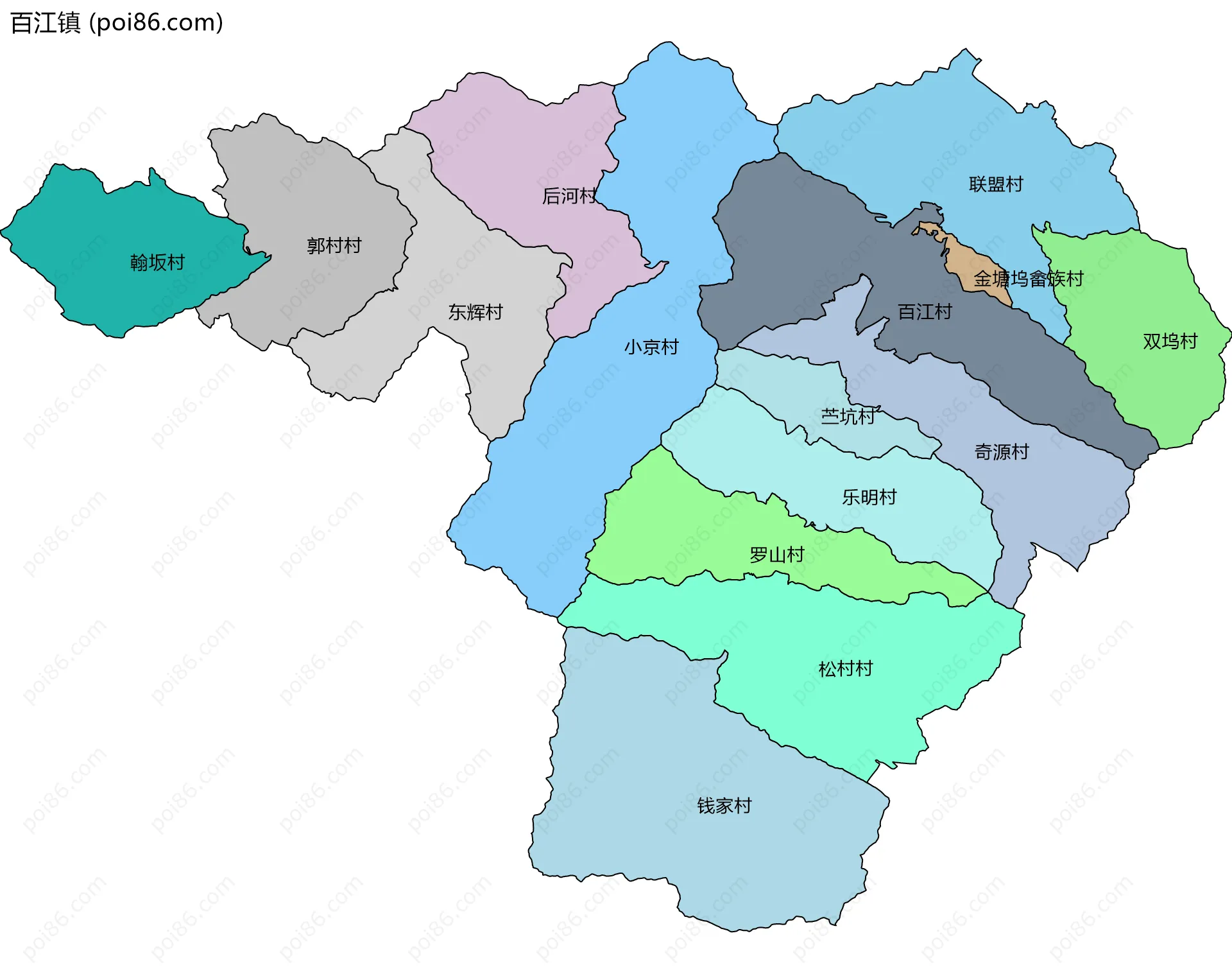百江镇边界地图(五级行政区划)