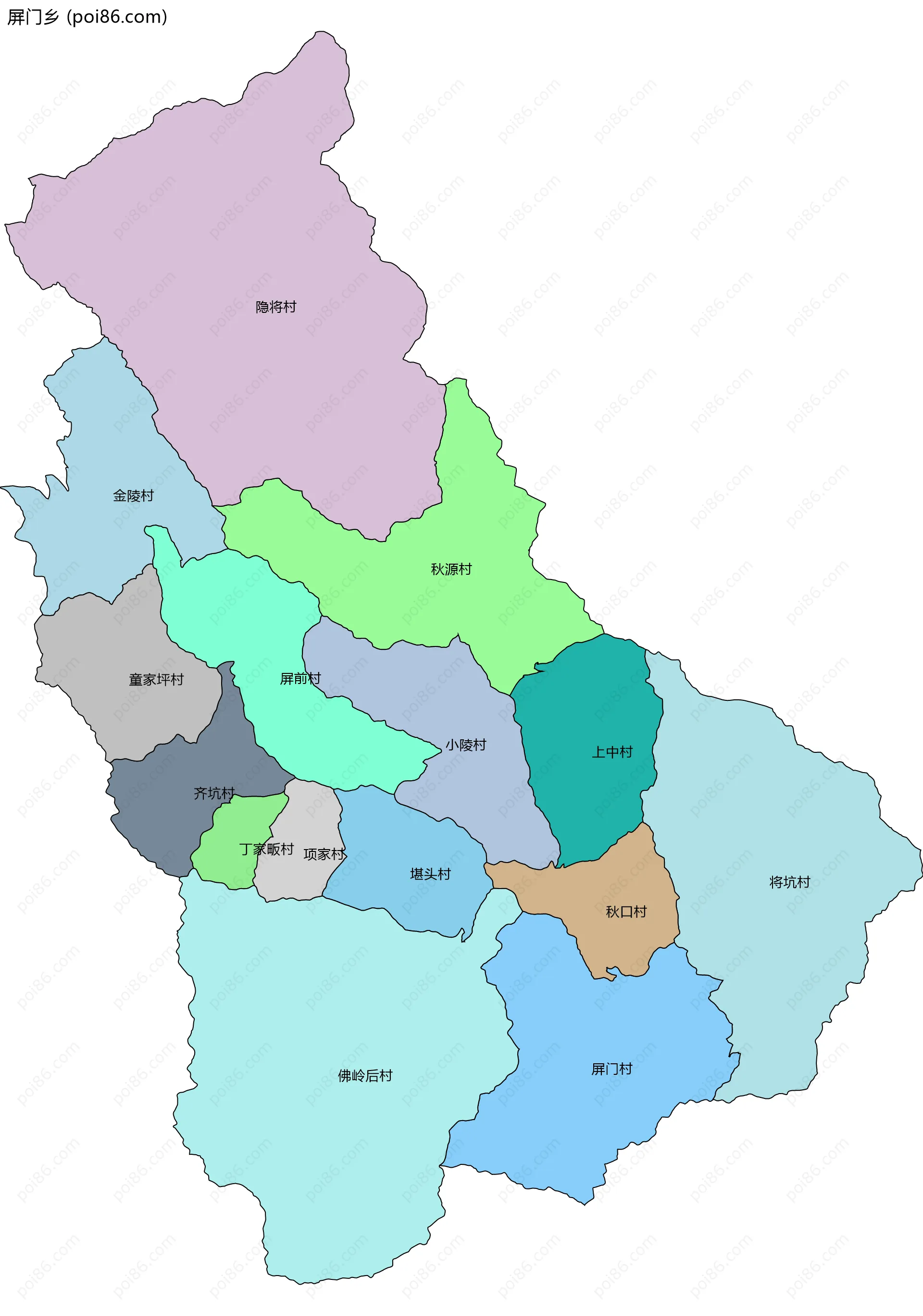 屏门乡边界地图(五级行政区划)