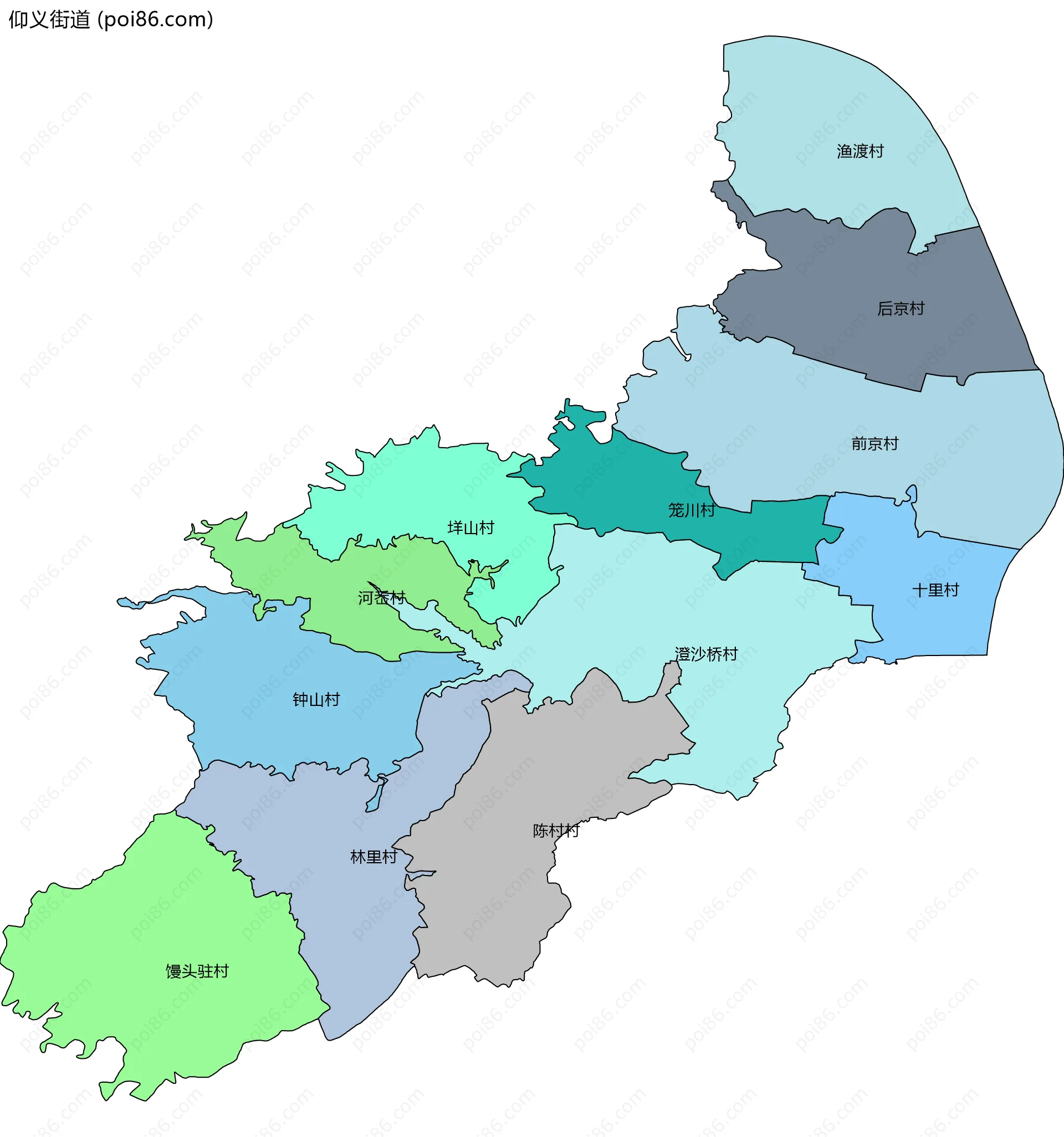仰义街道边界地图(五级行政区划)