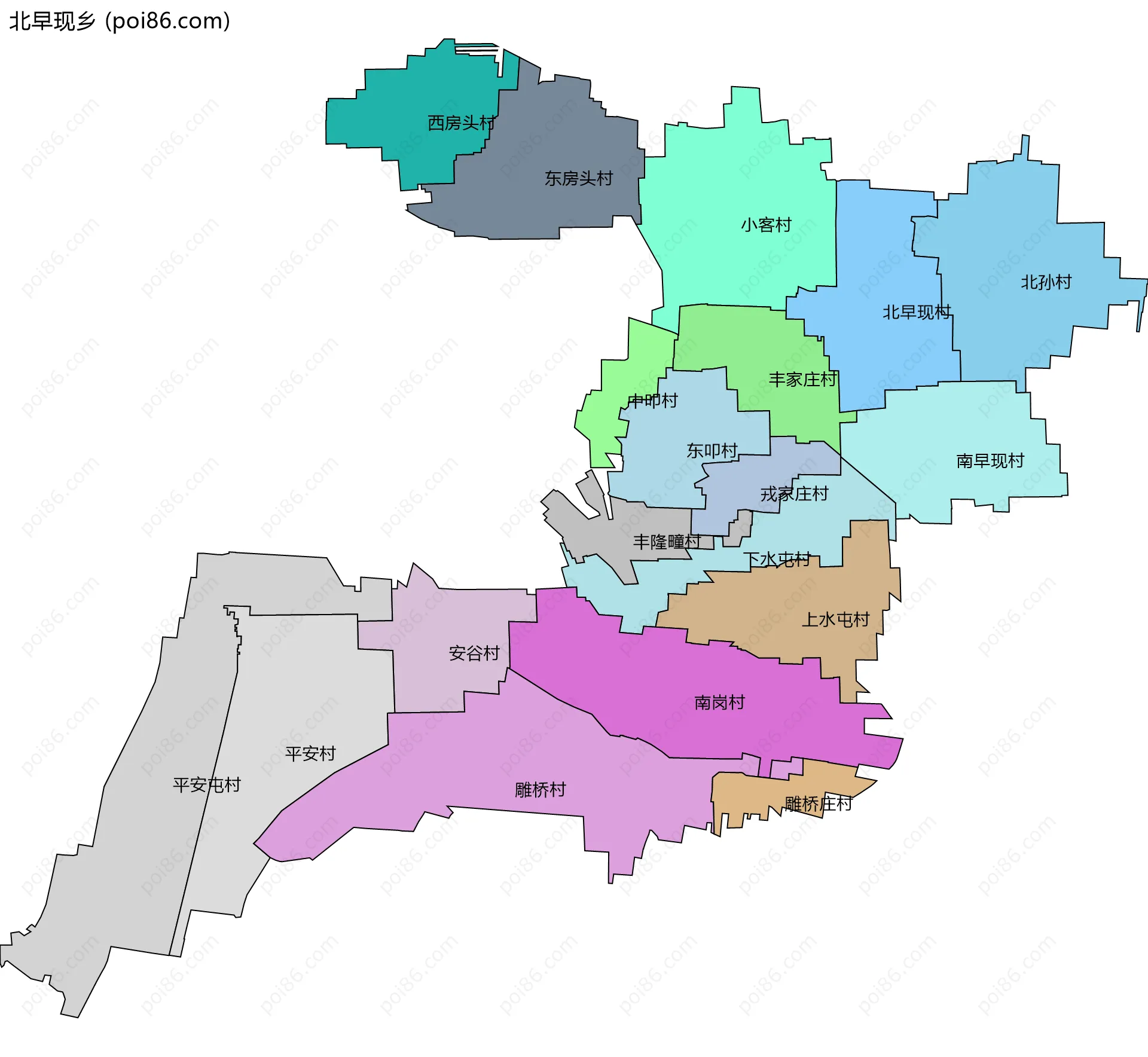 北早现乡边界地图(五级行政区划)
