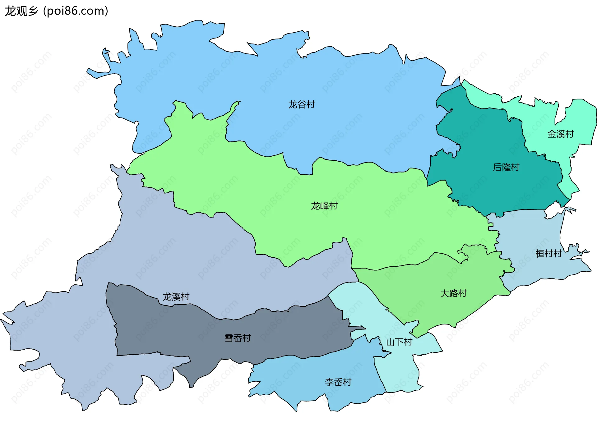 龙观乡边界地图(五级行政区划)