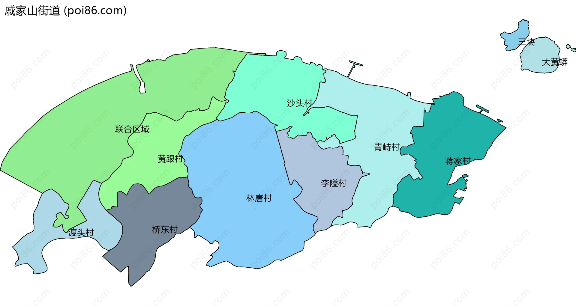 戚家山街道边界地图(五级行政区划)
