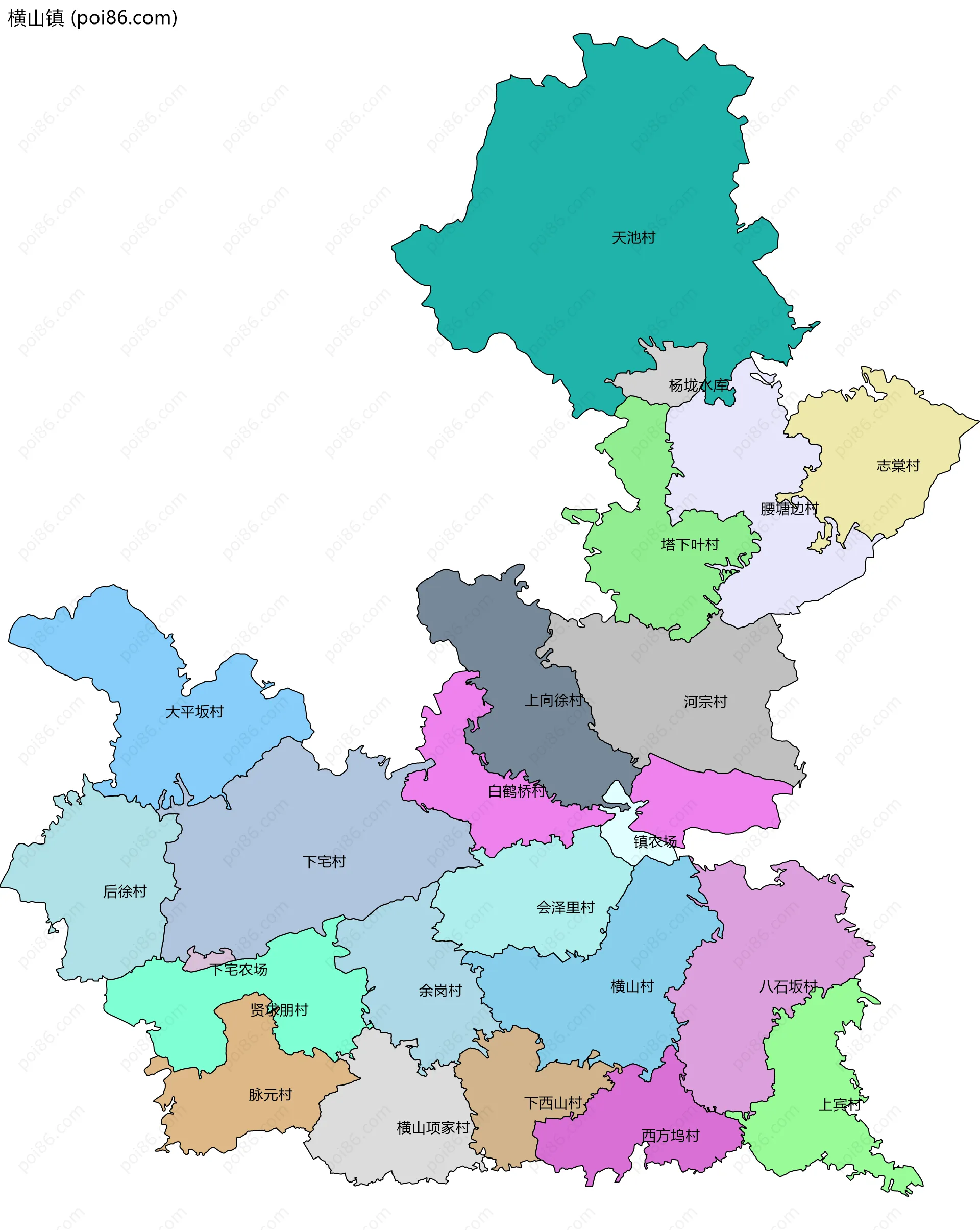 横山镇边界地图(五级行政区划)