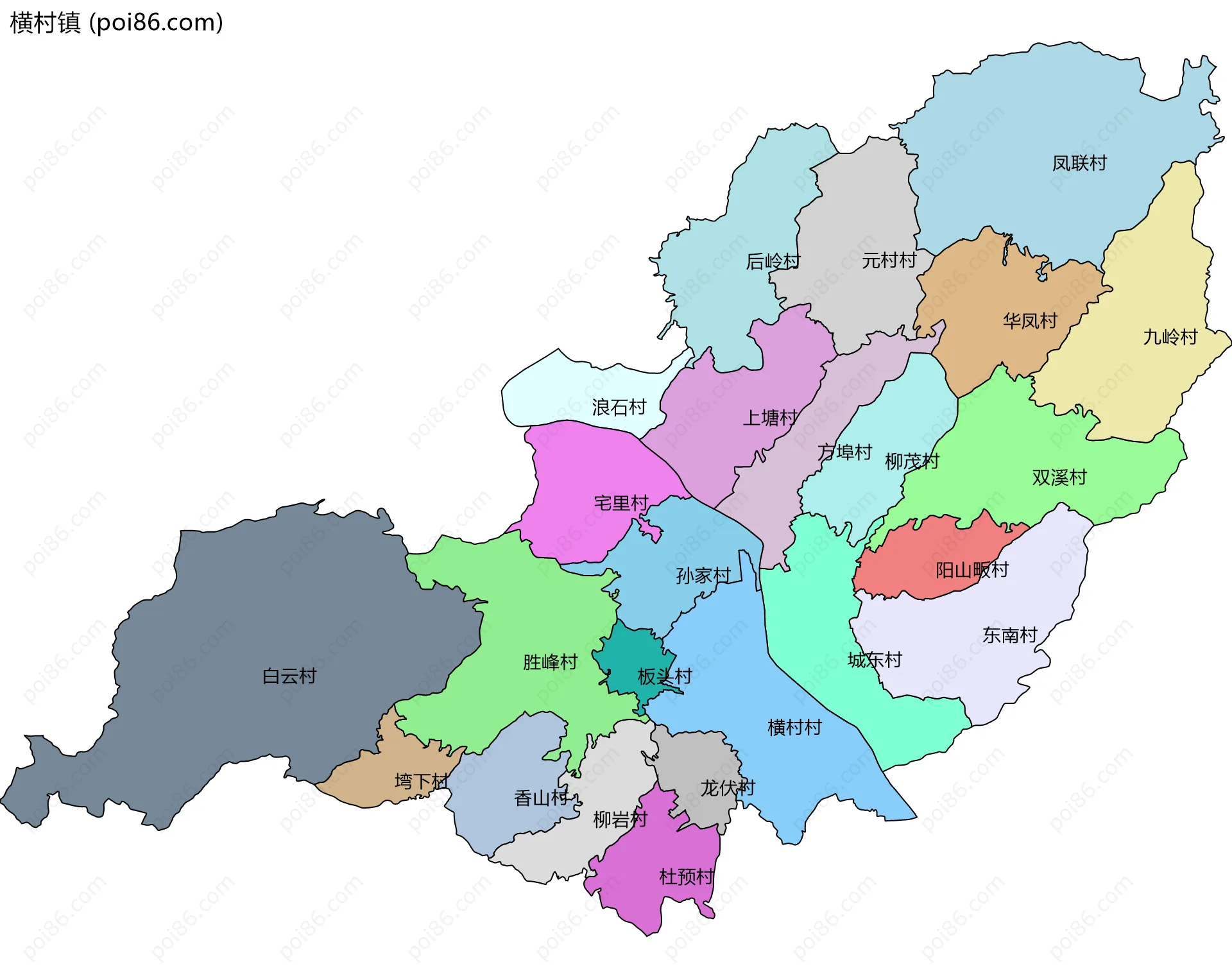 横村镇边界地图(五级行政区划)