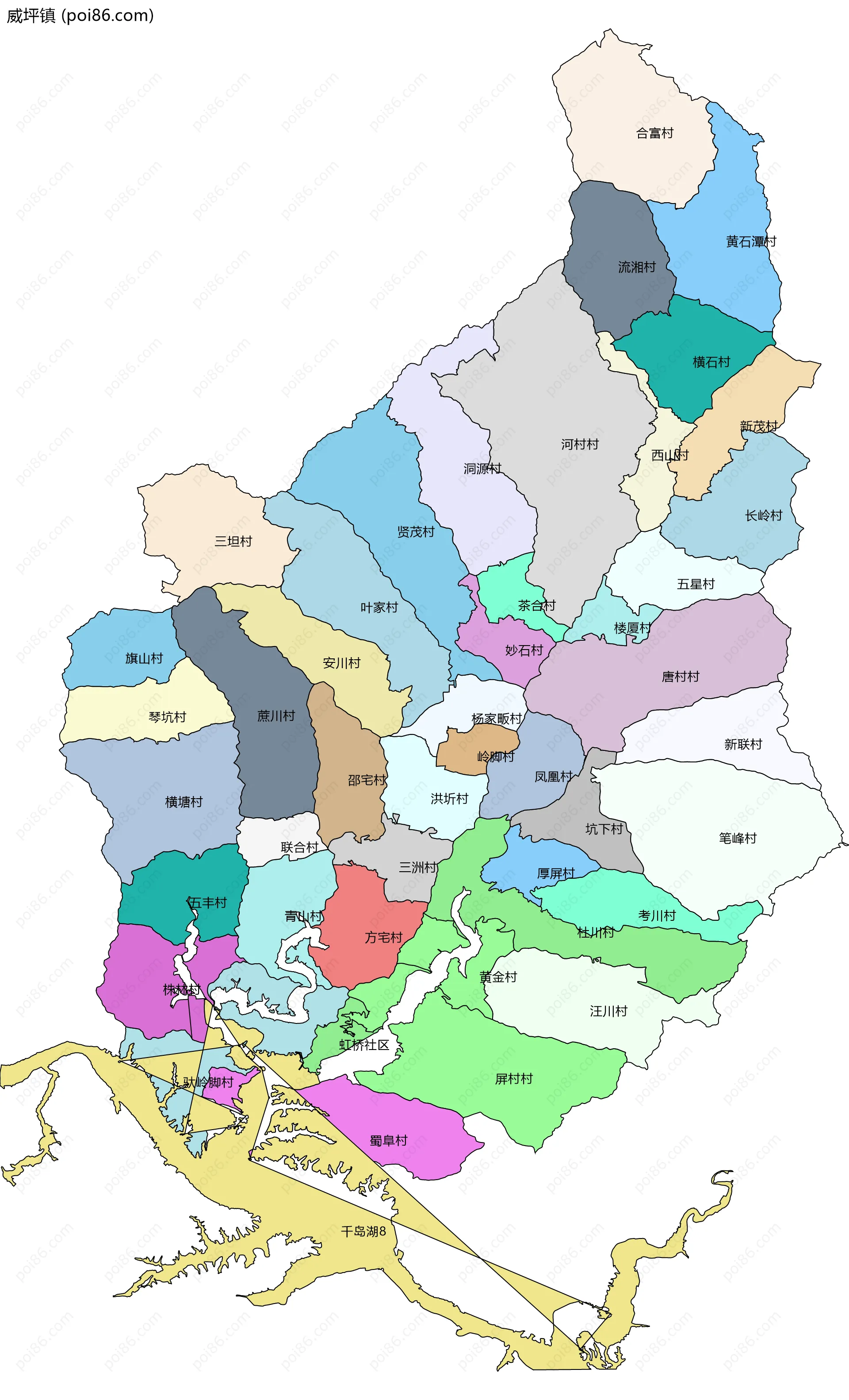 威坪镇边界地图(五级行政区划)