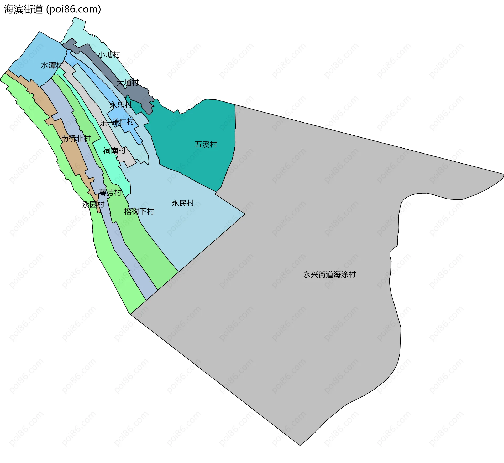 海滨街道边界地图(五级行政区划)