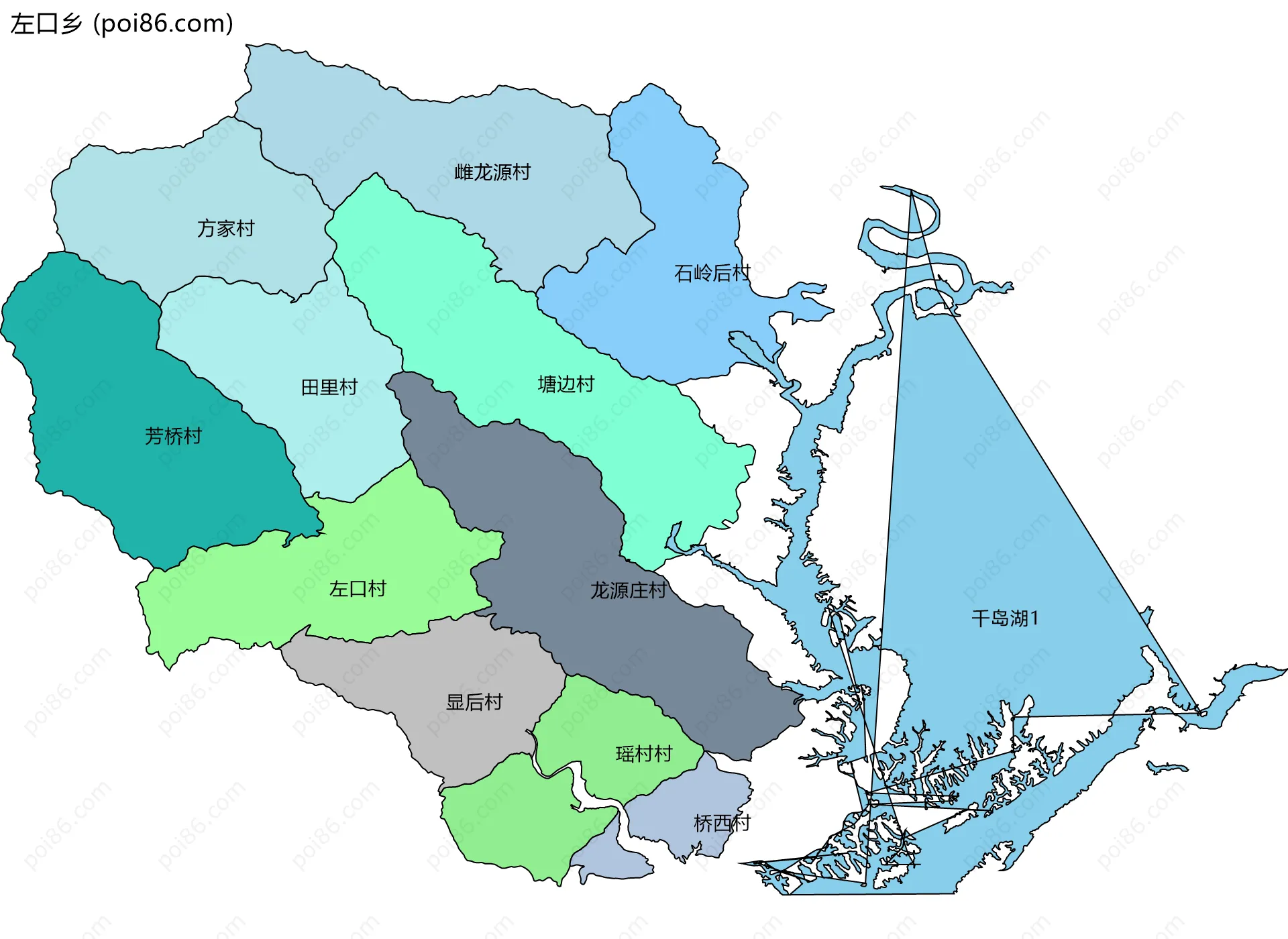 左口乡边界地图(五级行政区划)