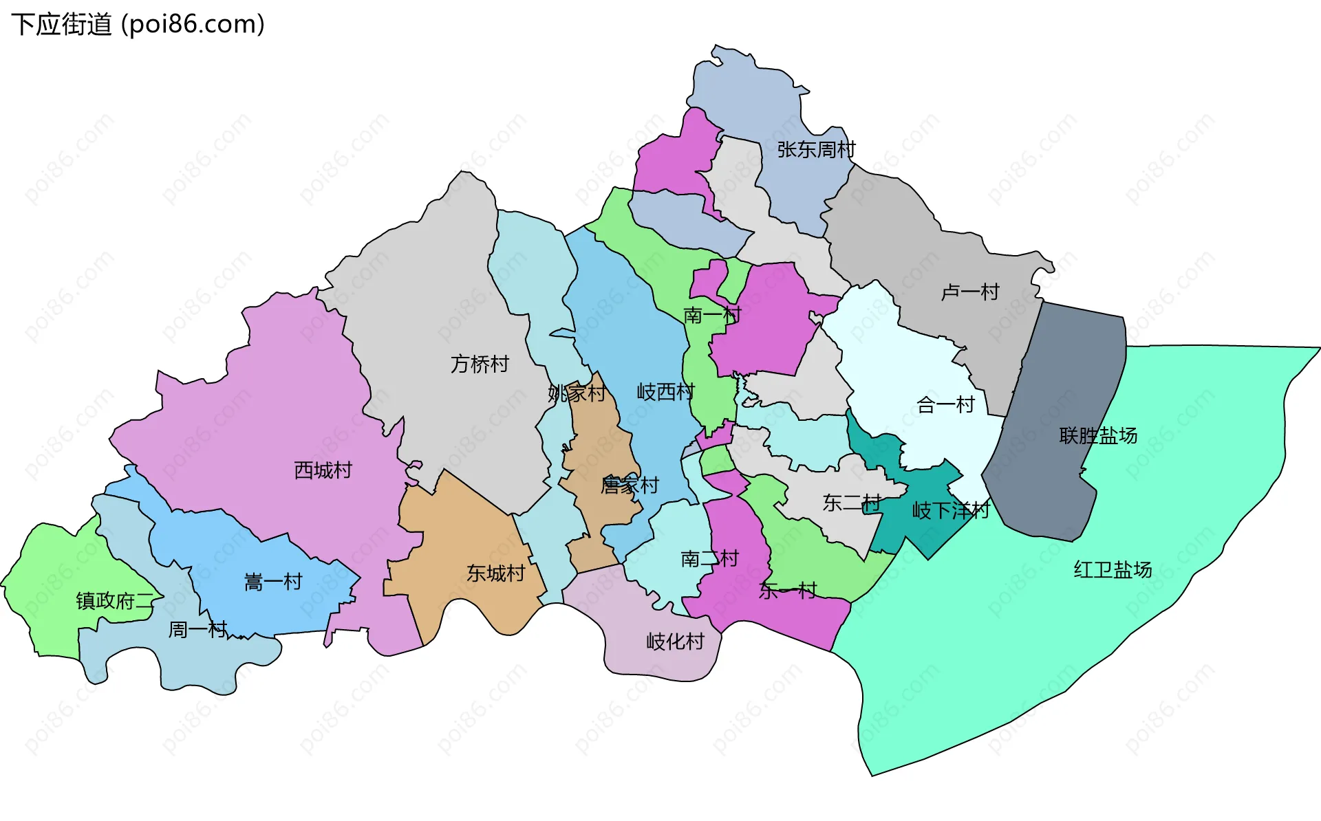 下应街道边界地图(五级行政区划)