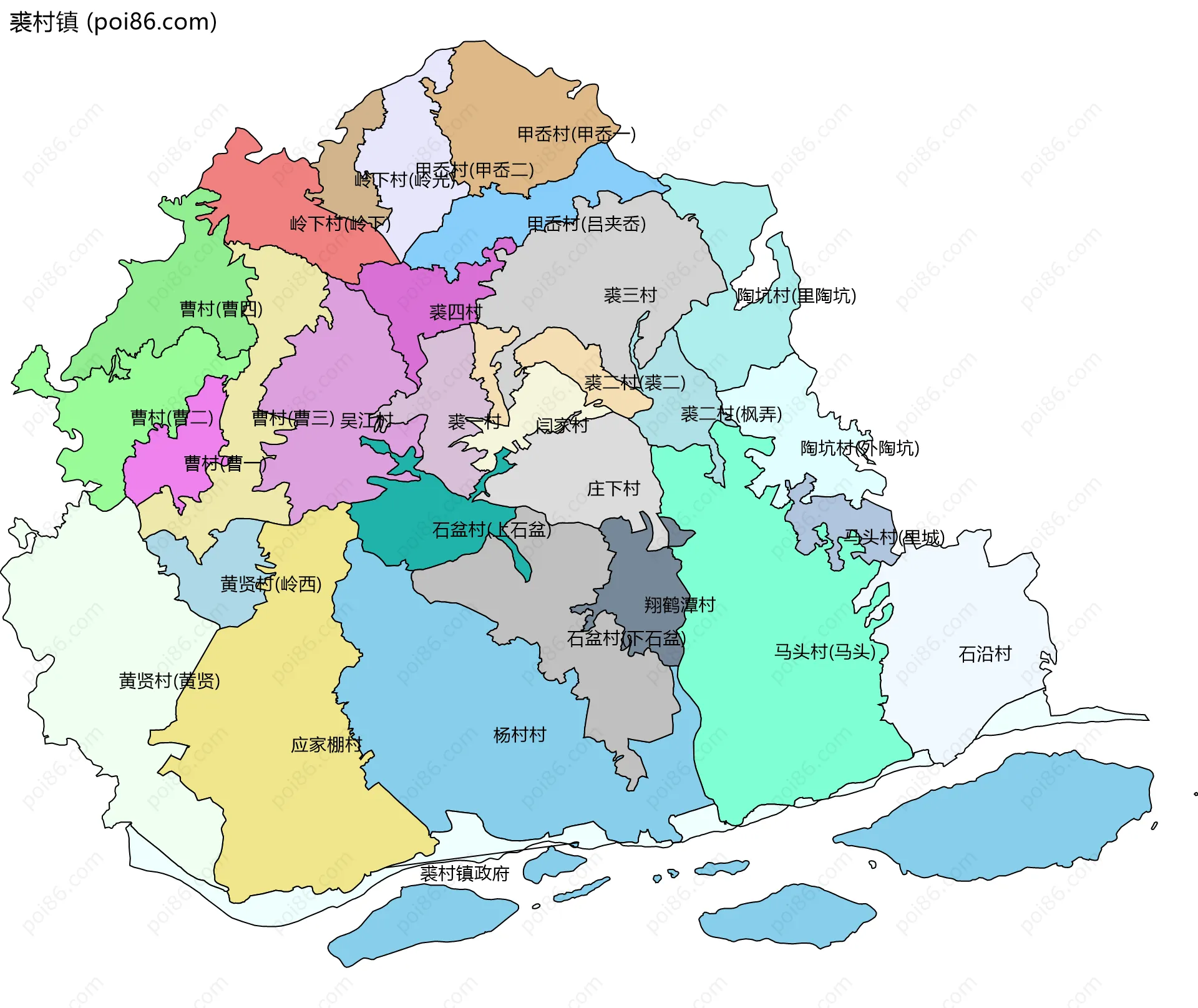 裘村镇边界地图(五级行政区划)