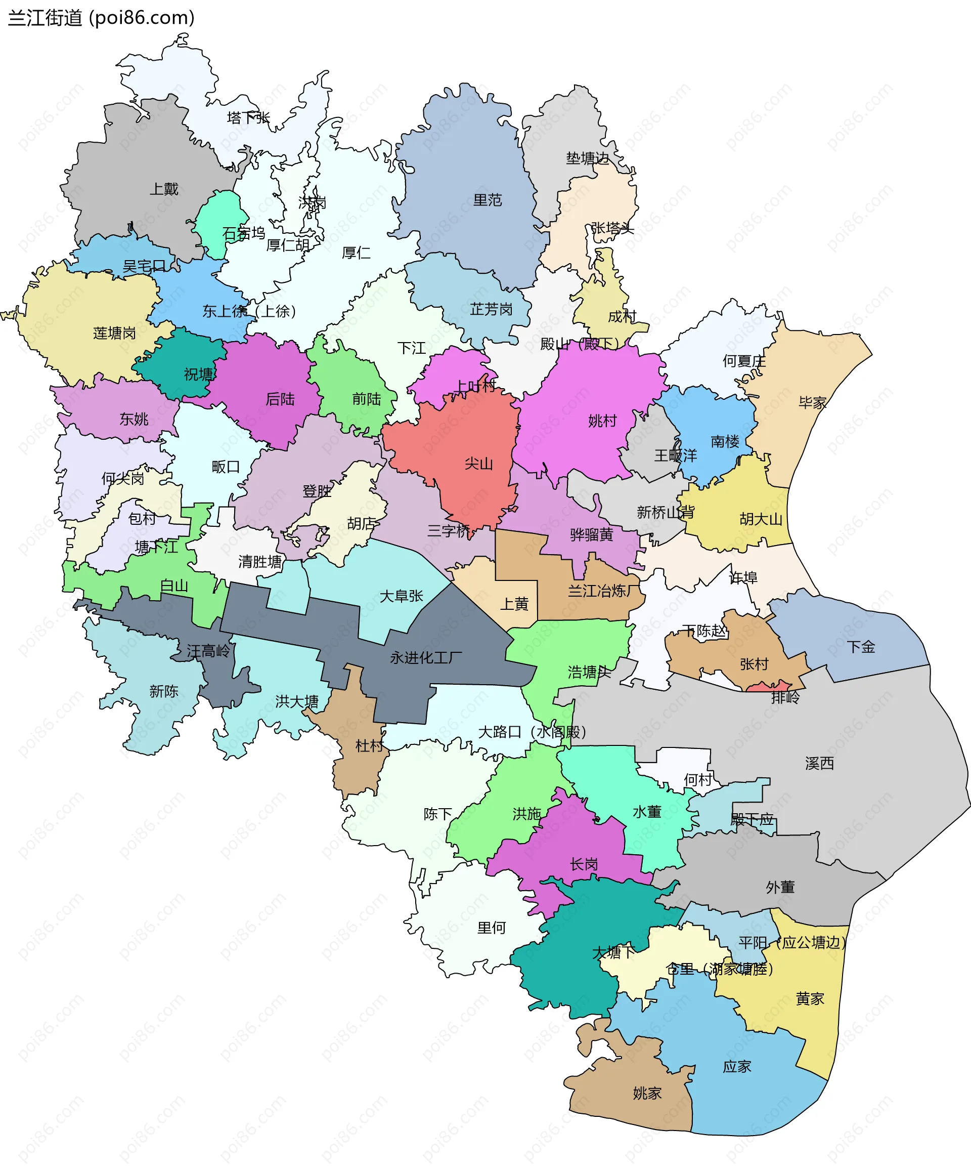 兰江街道边界地图(五级行政区划)