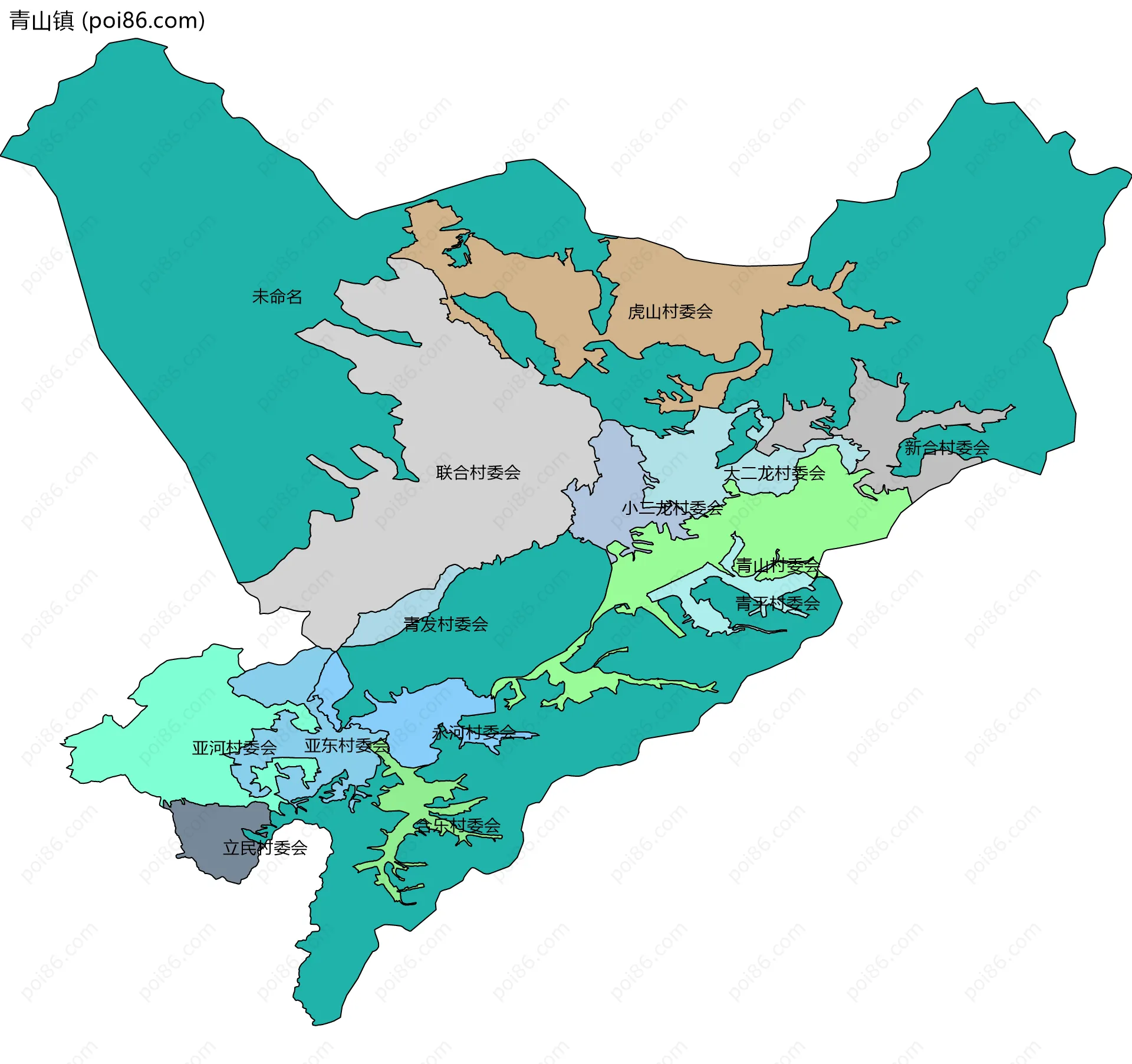 青山镇边界地图(五级行政区划)