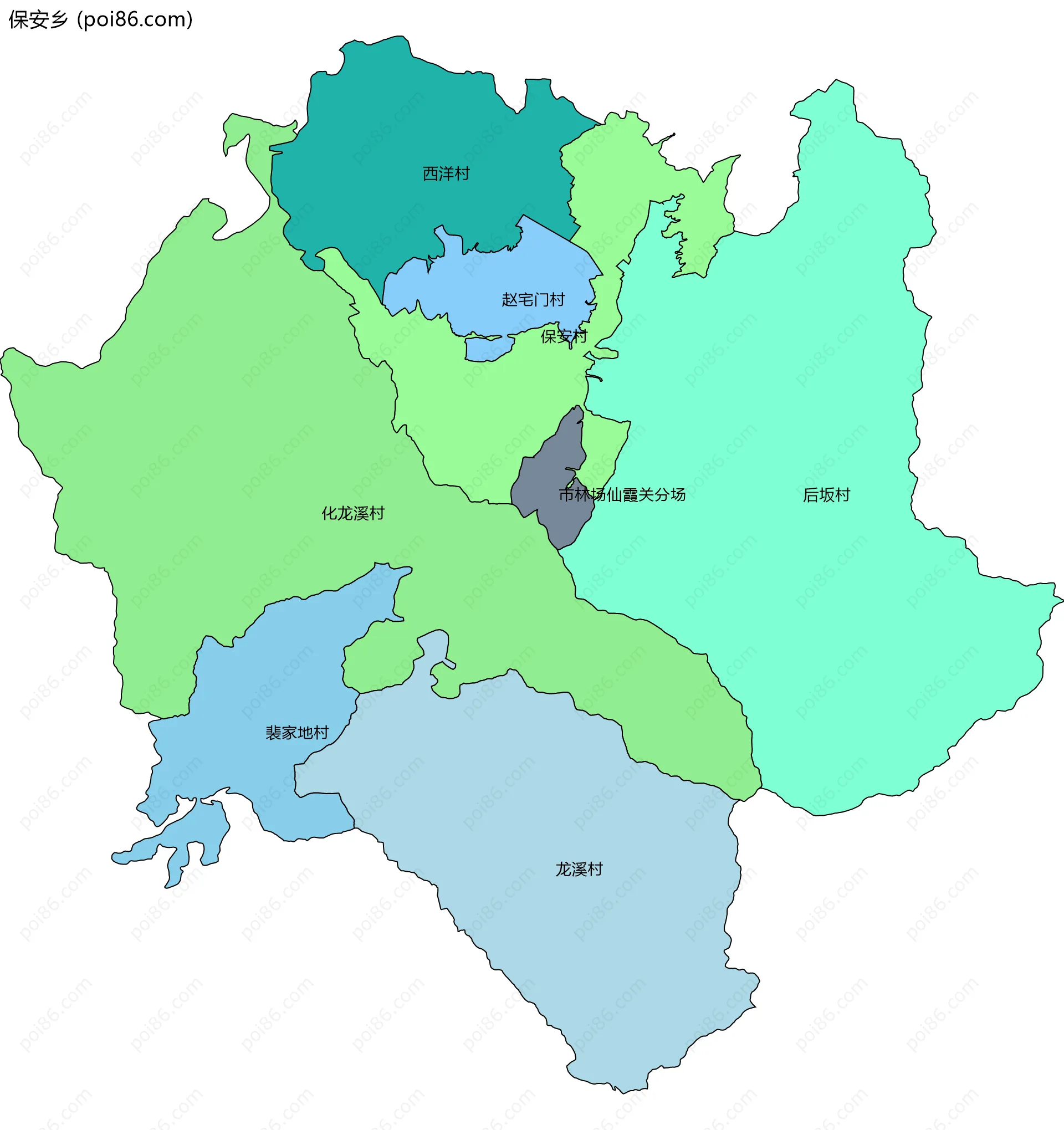 保安乡边界地图(五级行政区划)