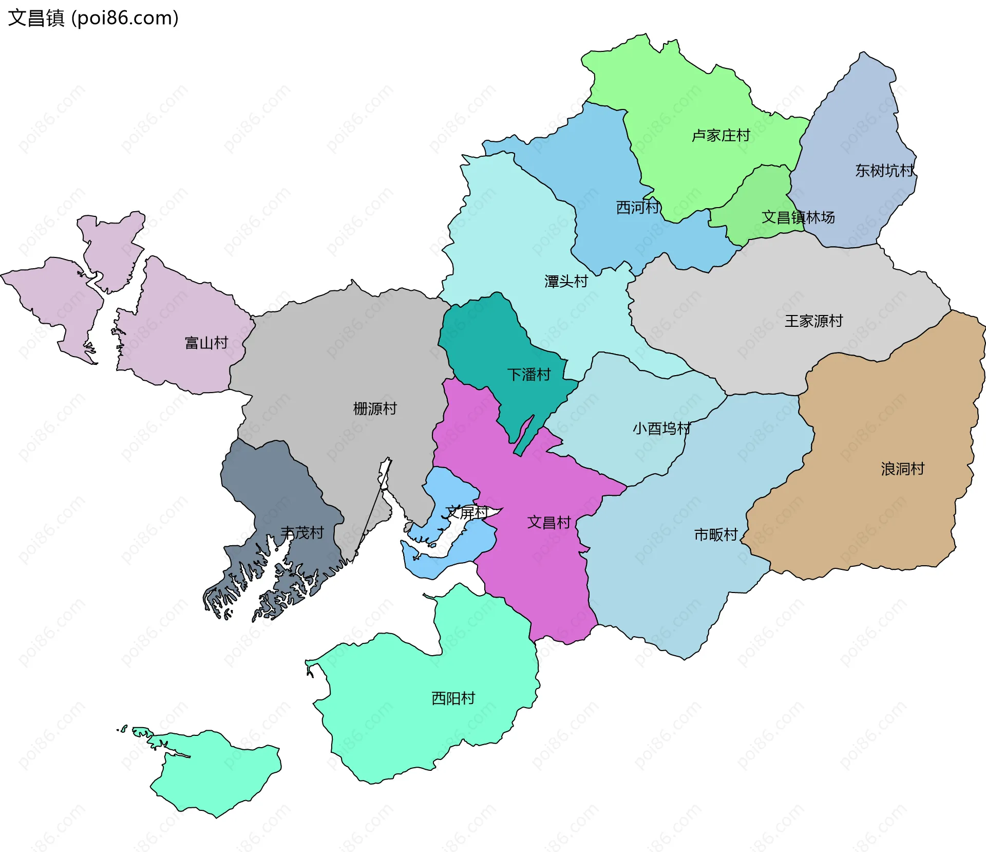 文昌镇边界地图(五级行政区划)