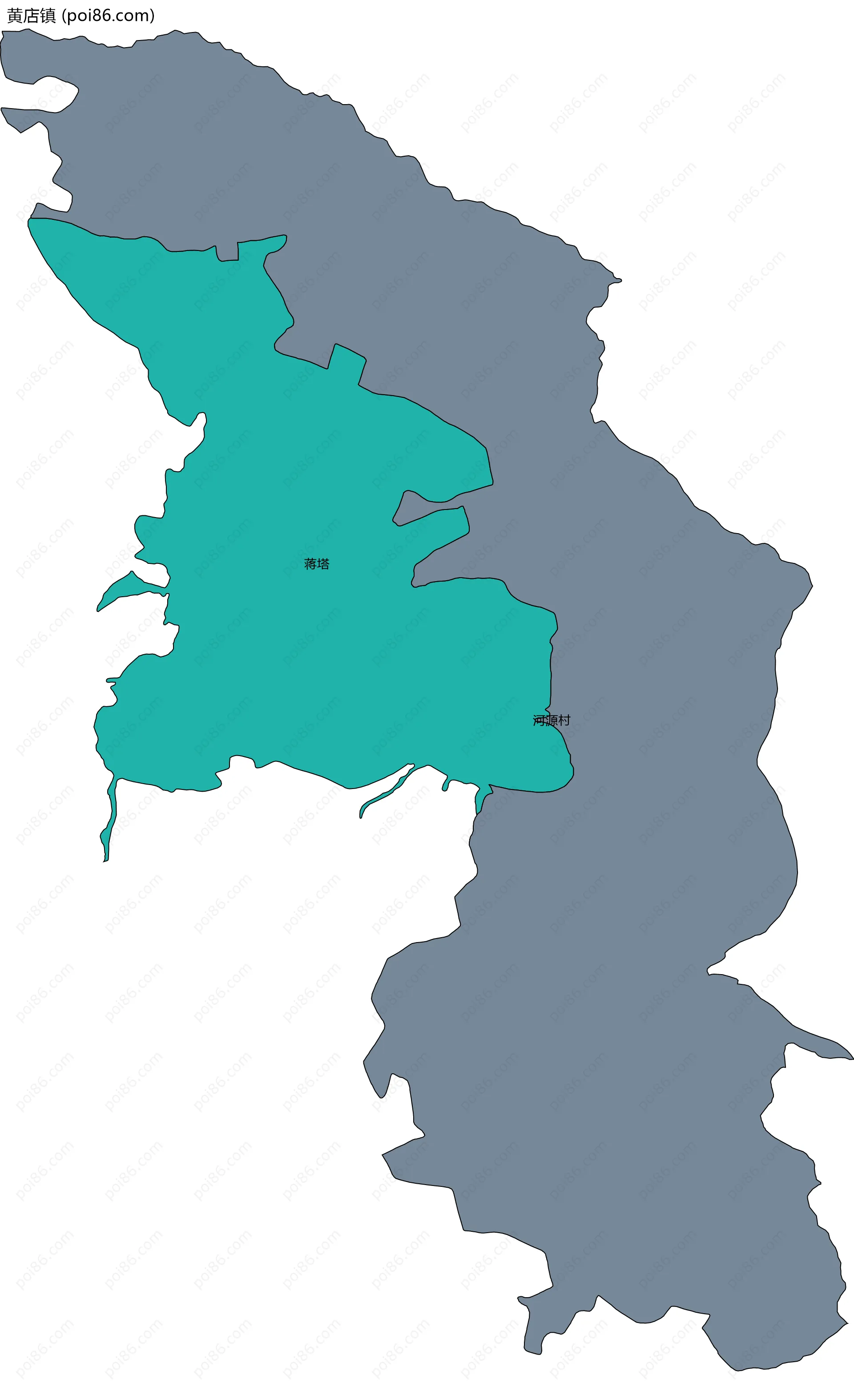 黄店镇边界地图(五级行政区划)