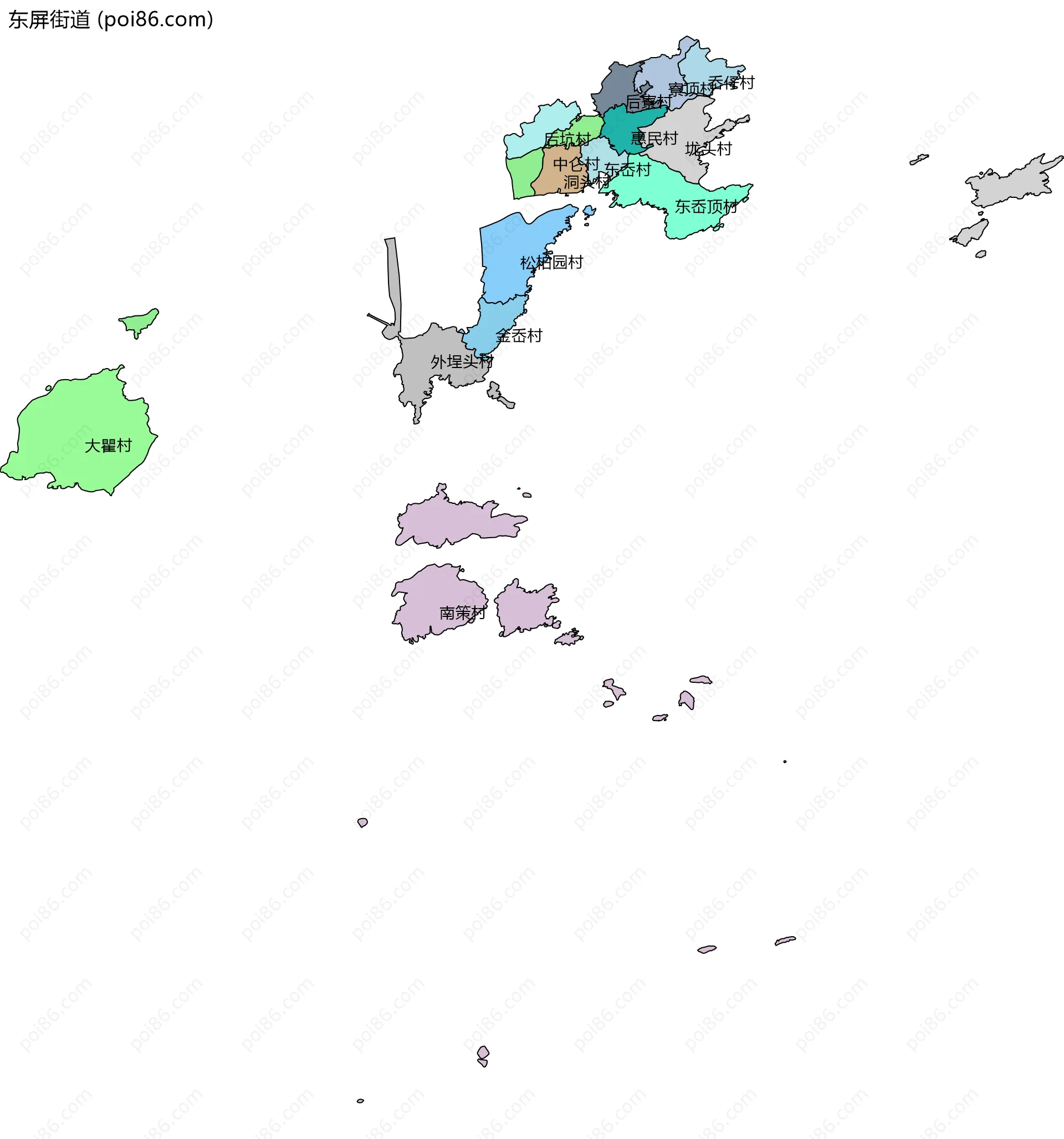 东屏街道边界地图(五级行政区划)