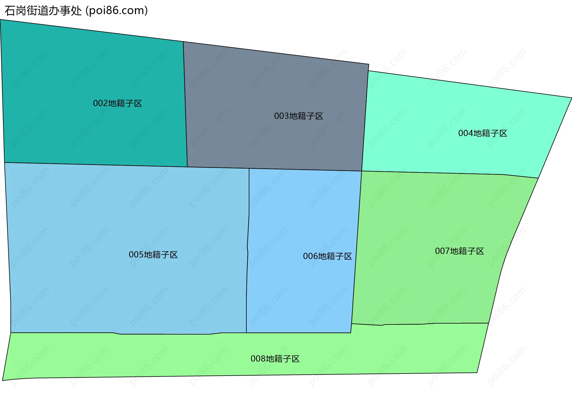 石岗街道办事处边界地图(五级行政区划)