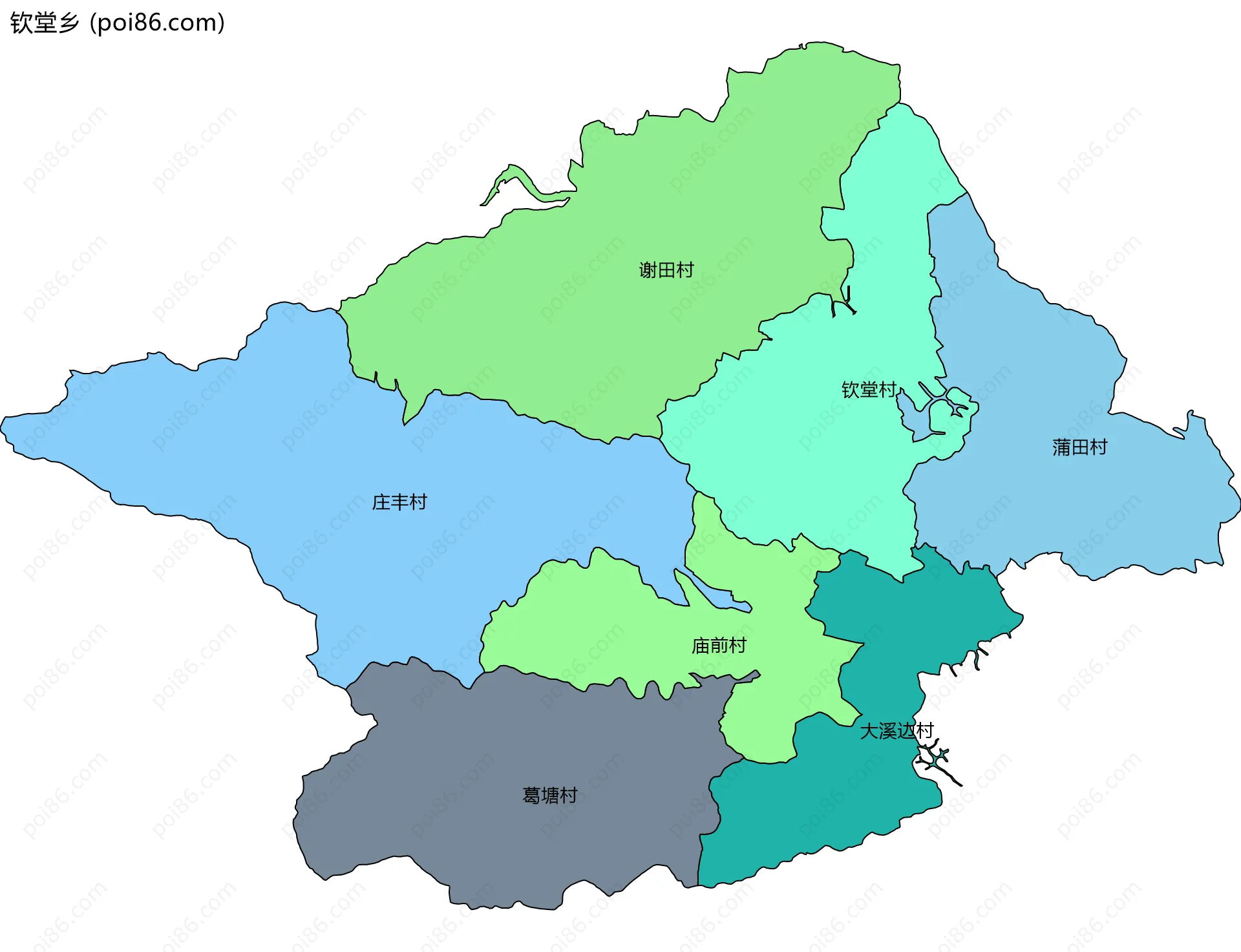 钦堂乡边界地图(五级行政区划)