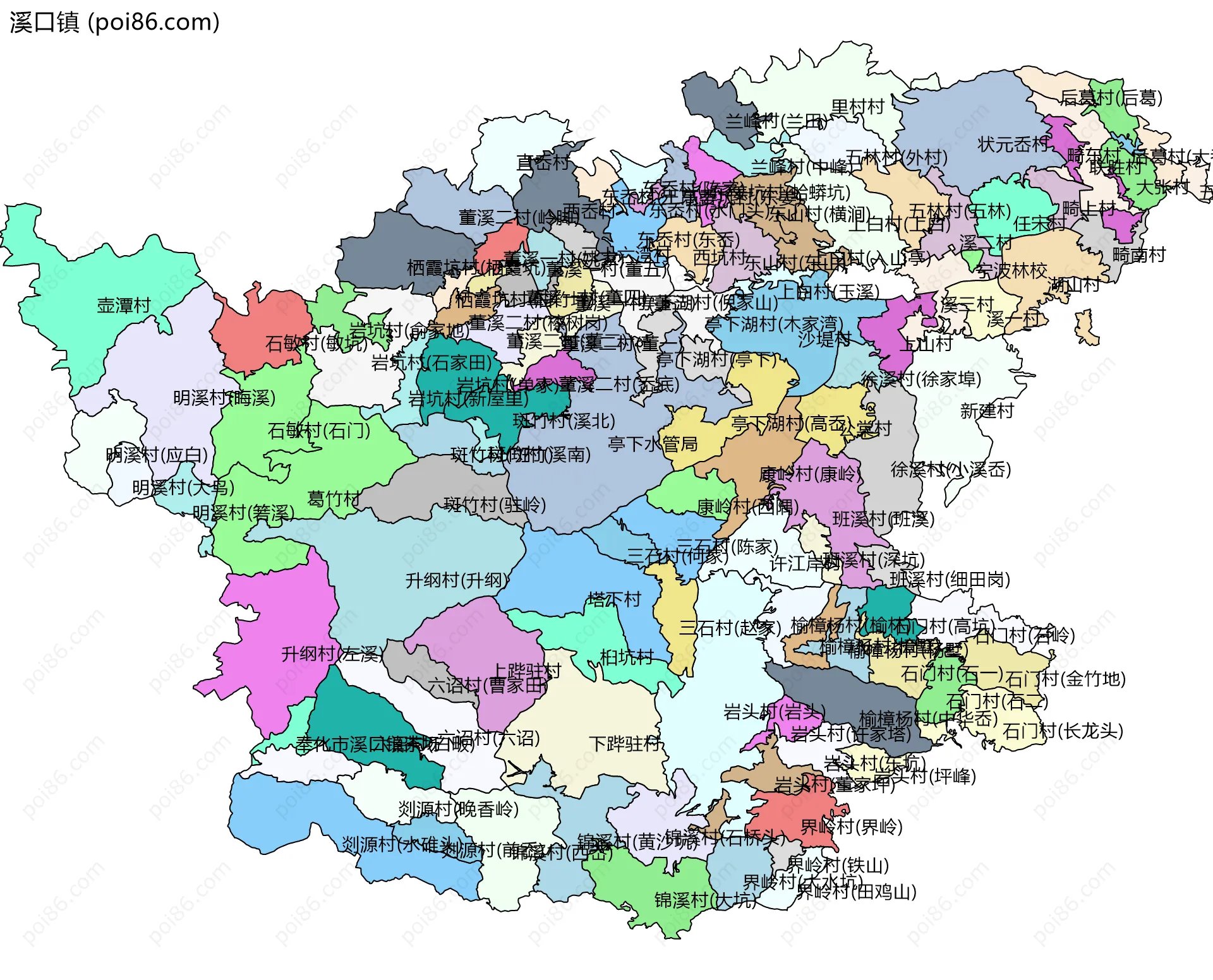 溪口镇边界地图(五级行政区划)
