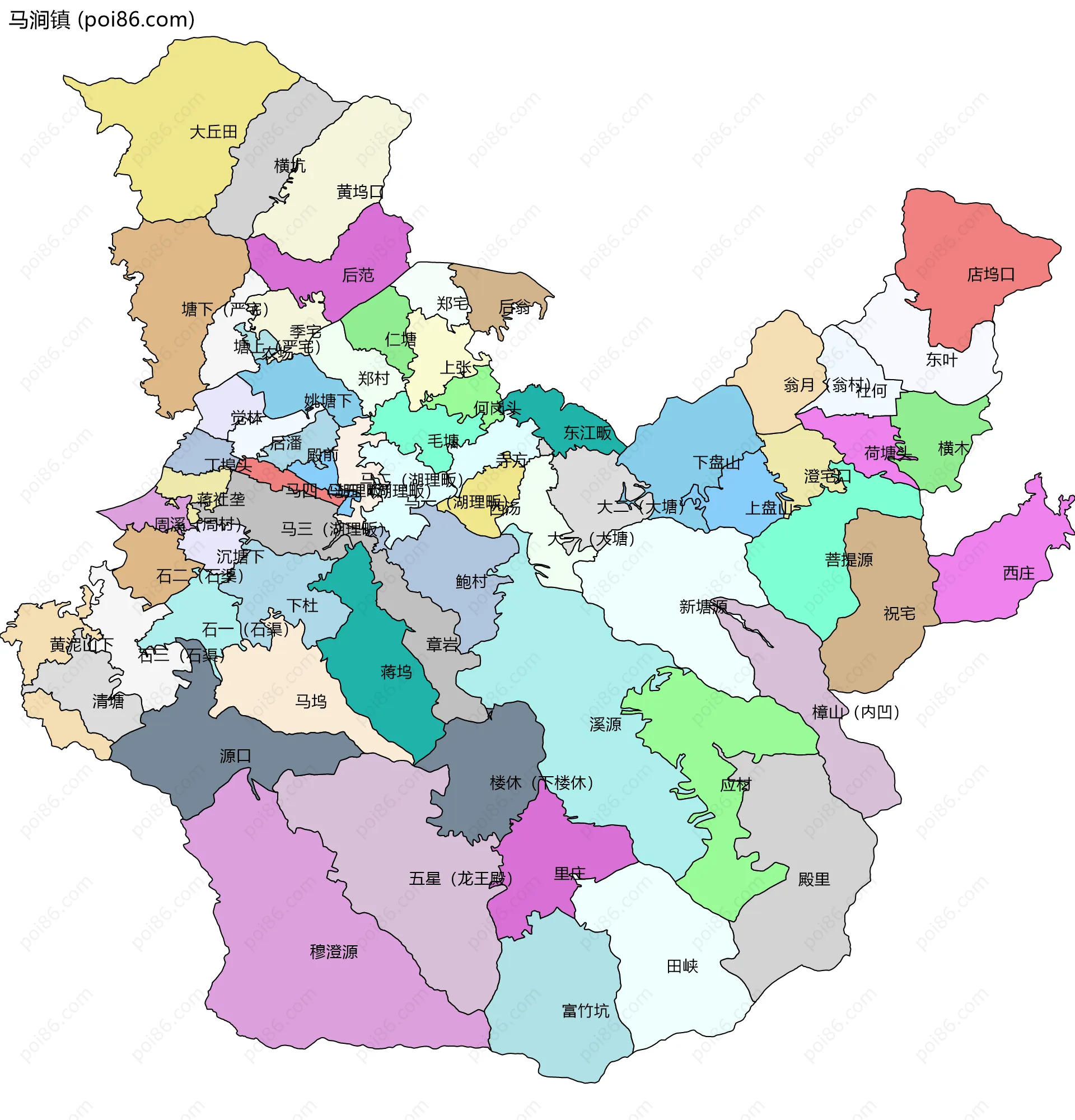 马涧镇边界地图(五级行政区划)