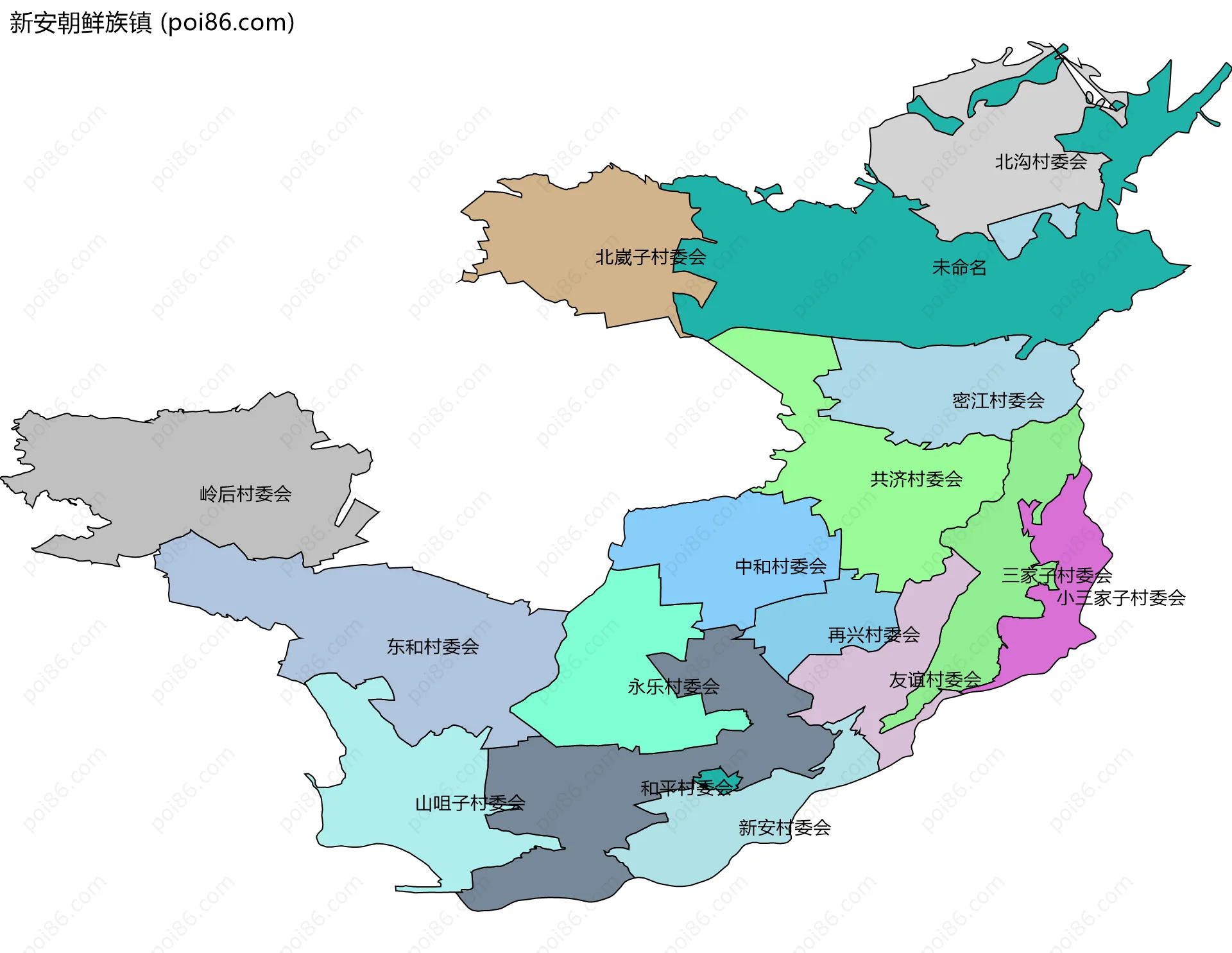 新安朝鲜族镇边界地图(五级行政区划)