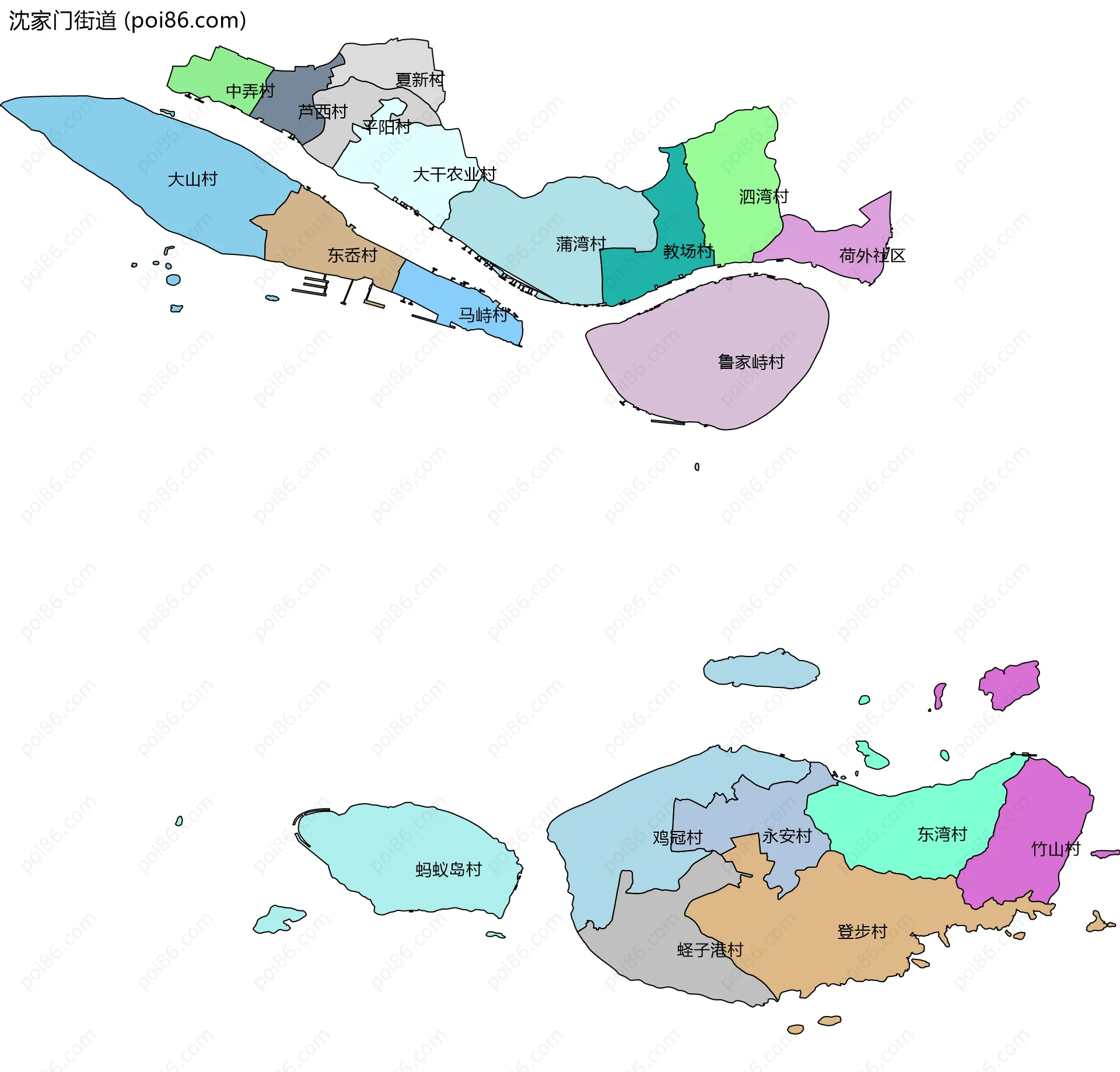 沈家门街道边界地图(五级行政区划)