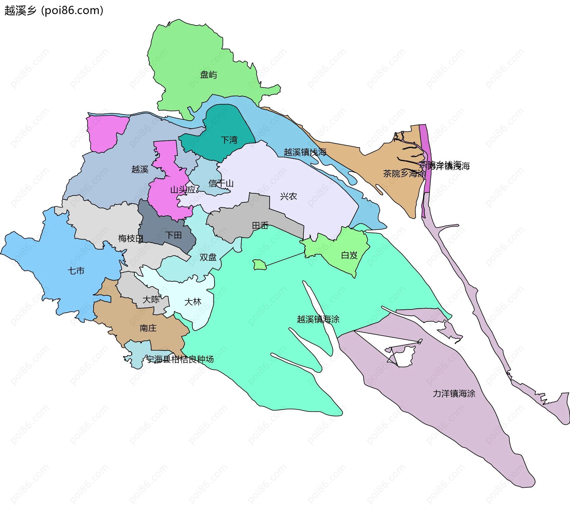 越溪乡边界地图(五级行政区划)
